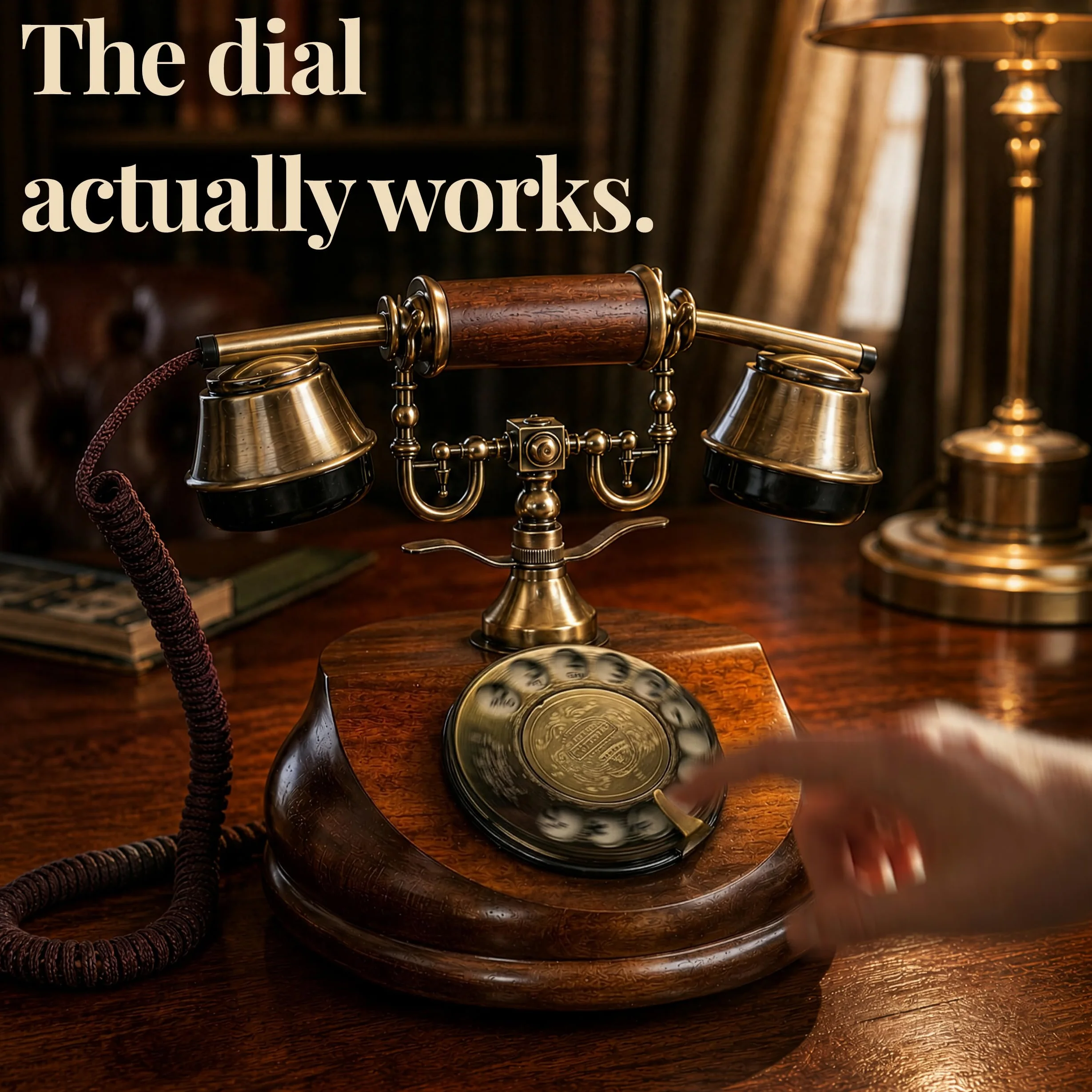 Retro telefon drewniany metalowy Model A z obrotową tarczą i dzwonkiem