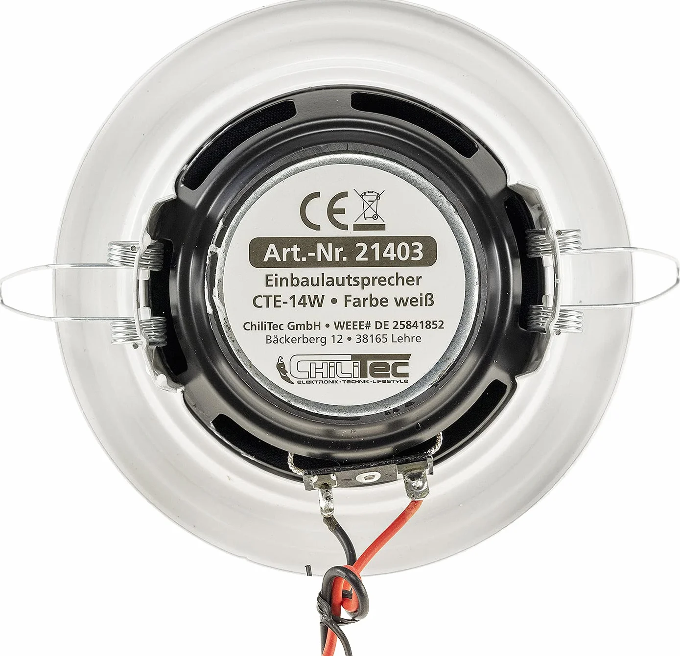 Głośnik do zabudowy sufitowej i ściennej CTE-W, biały, metalowa kratka ochronna, klamry mocujące, impedancja 8 omów, łatwy montaż Ø 135mm, 60 Watt biały