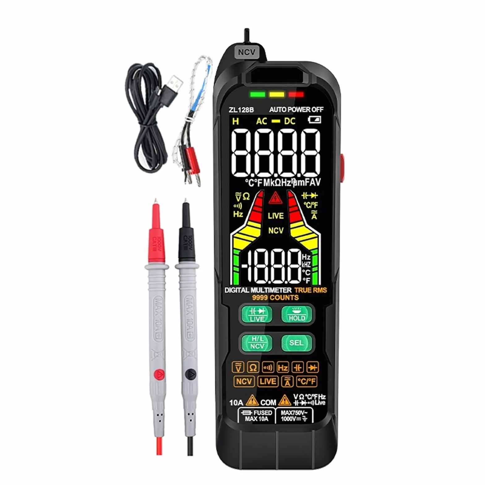 USB Charge Cyfrowy Multimetr Auto Zakres Prądu AC DC Wykrywacz Napięcia Pióro True Pojemność Temp Inteligentny Tester Szybko Dokładnie Łatwy Odczyt(ZL128B)