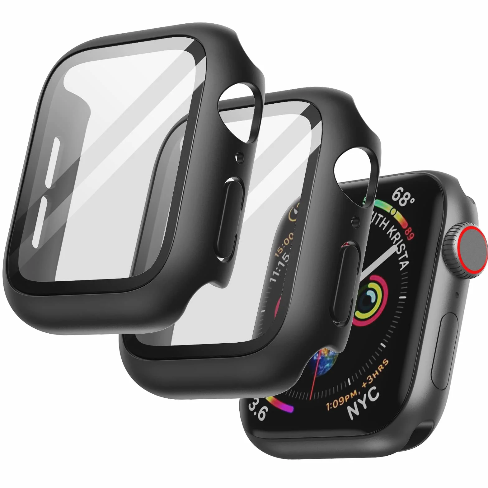 JETech Etui Ochronne z Folii Hartowanej do Apple Watch SE 3/2/1 (2025/2022/2020) / Series 6 5 4 44mm, 2 Sztuki, Czarny