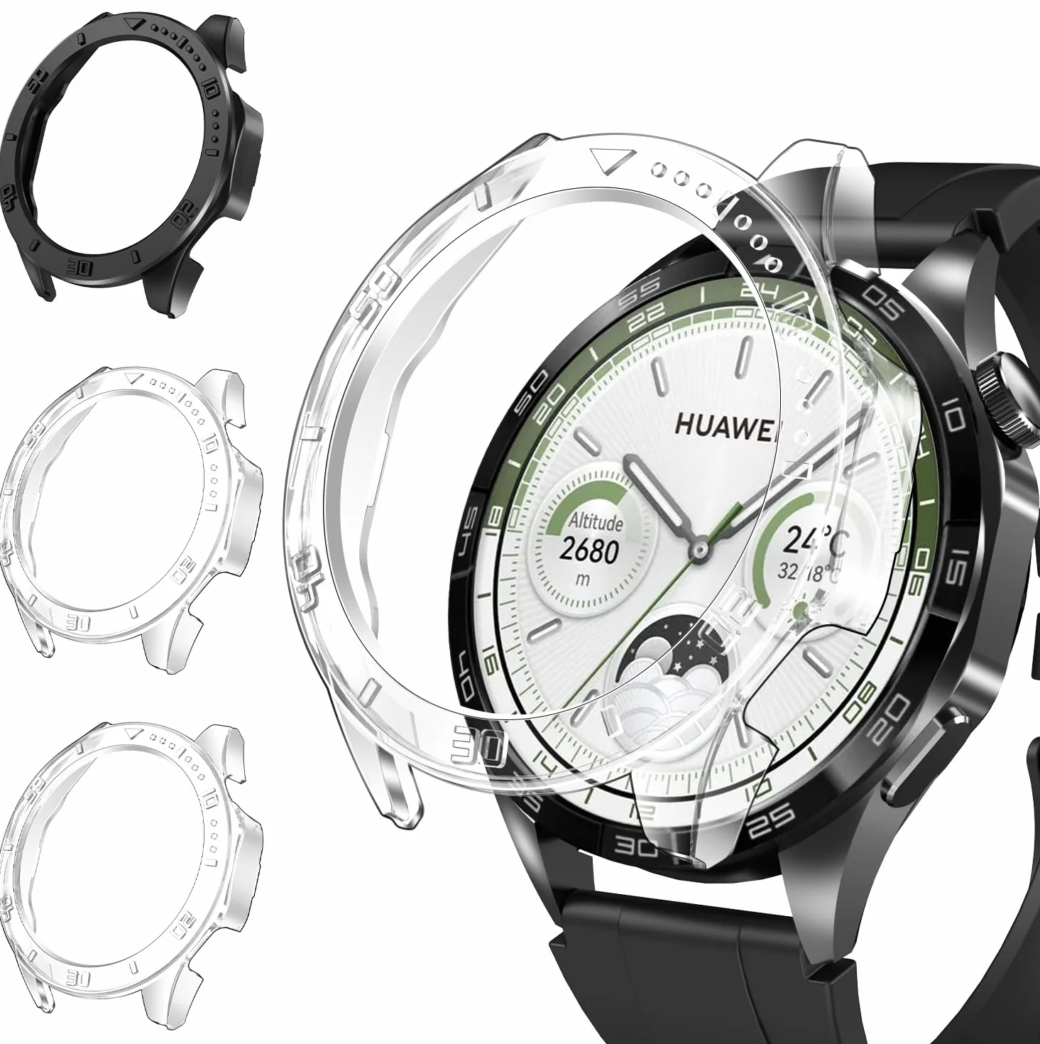 ivoler 3 Pack Hard PC Case do Huawei Watch GT 4 46mm, Ochrona wojskowa Odporny na wstrząsy futerał ochronny Ultra cienki odporny na zarysowania zderzak etui, 2 przezroczyste + 1 czarny