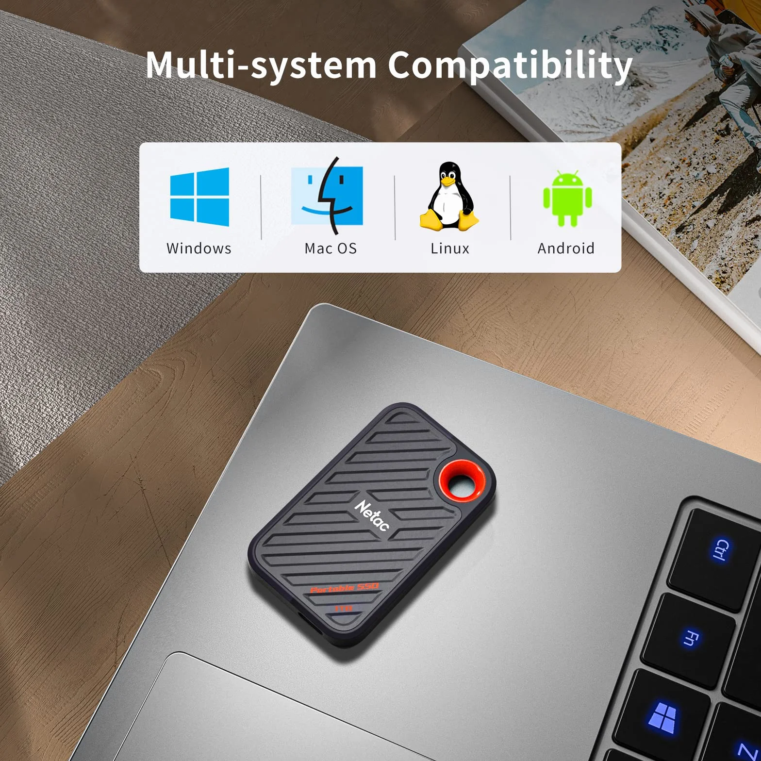 Netac ZX20 1TB Zewnętrzny dysk SSD PSSD NVMe USB 3.2 Gen 2x2 2000 MB/s odczyt 1700 MB/s zapis odporny na kurz czarny