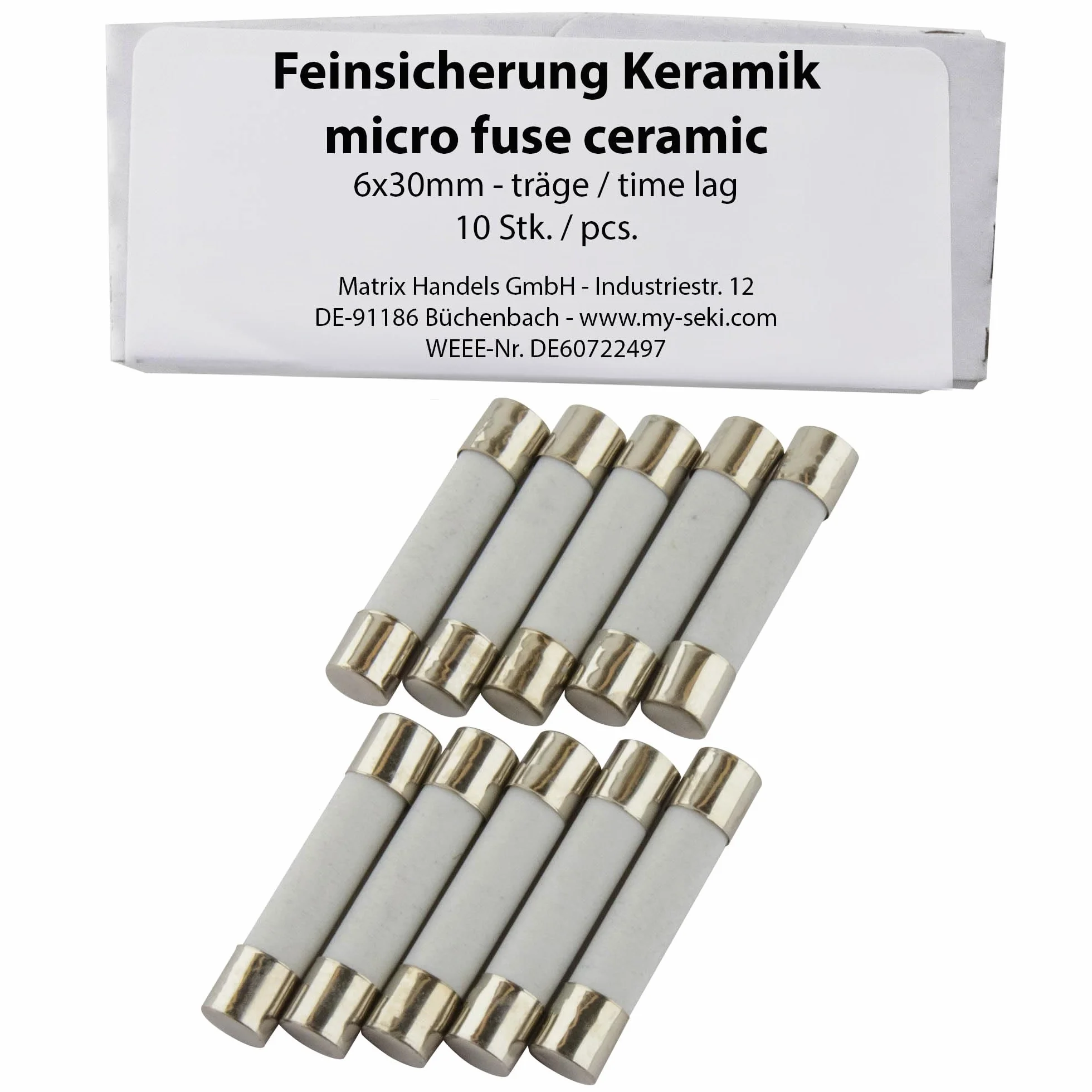 SeKi 10 sztuk bezpiecznik ceramiczny 10 A, 6 x 30 mm, nośny; bezpiecznik szklany 250 V