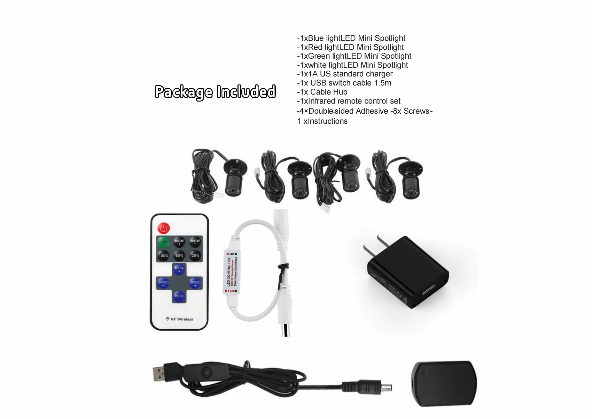 Mini ściemnialne reflektory LED 12 V - 1,5 W 150 lm z różnymi kolorami (czerwony, zielony, niebieski, biały) i bezprzewodowym pilotem zdalnego sterowania - Kompaktowe reflektory do oświetlenia