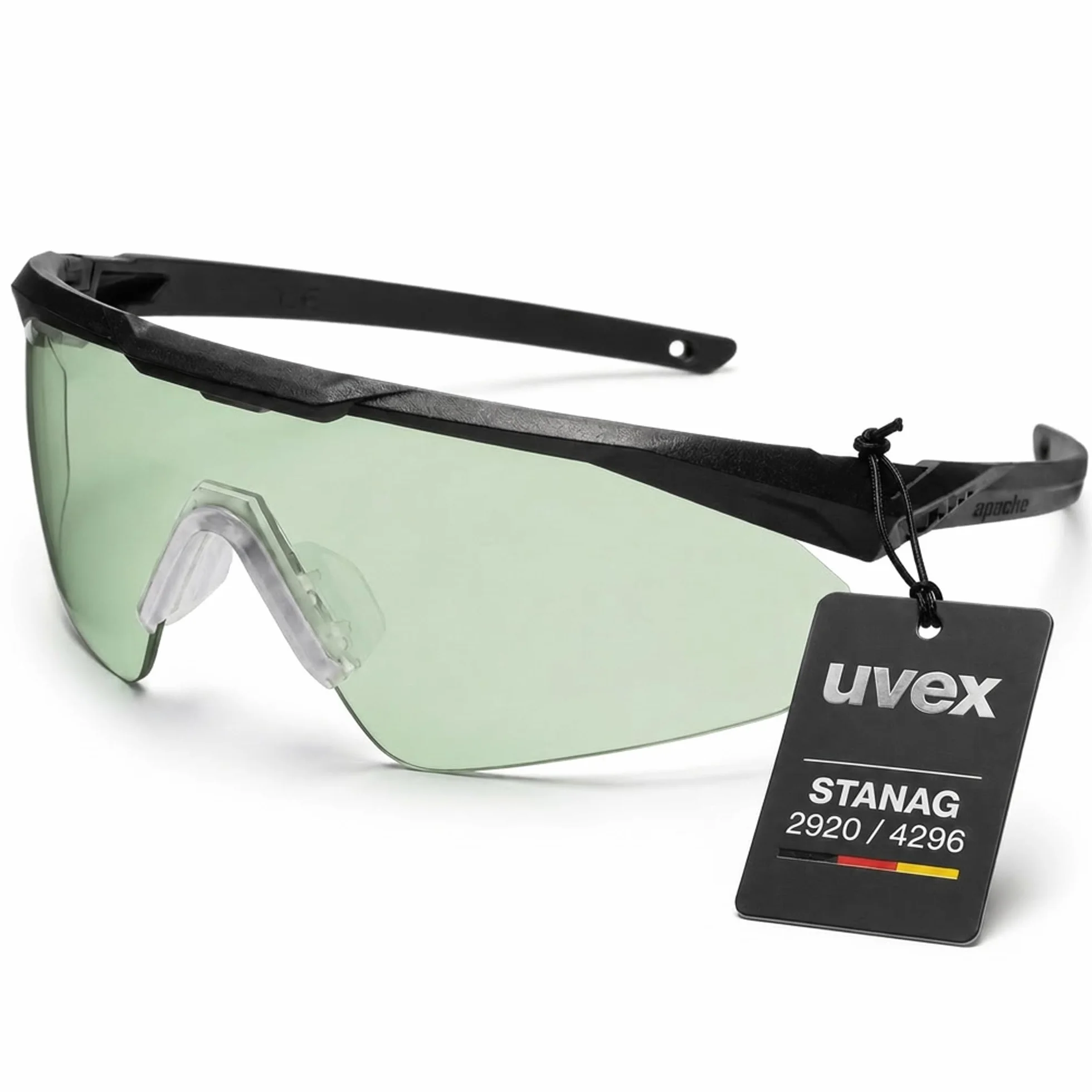 Uvex Apache Spec Variomatic - Okulary ochronne premium z etuikiem - Okulary skroniowe specjalnie dla władz i zastosowań taktycznych - Samoczyszczące, przeciwmgielne i odporne na zarysowania - STANAG