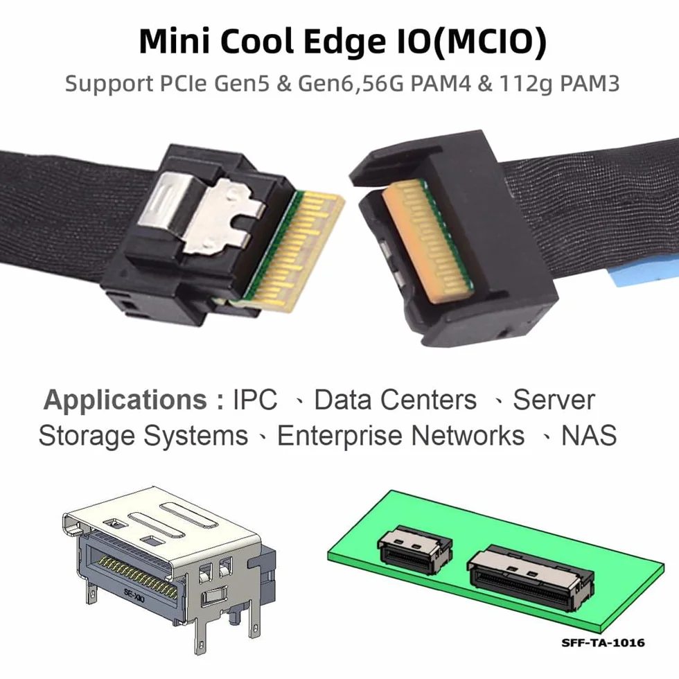 Przedłużacz PCI-E 5.0 Mini Cool Edge IO MCIO 38Pin męski SFF-8654 Slimline 4X 50 cm