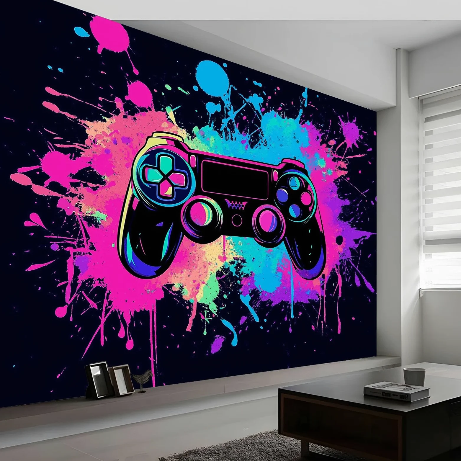 Kontroler gra kolorowa tapeta 3D panoramiczna 400 x 280 cm, fototapeta z włókniny | Fototapeta dekoracyjna do sypialni kolor dekoracje ścienne dla dzieci,