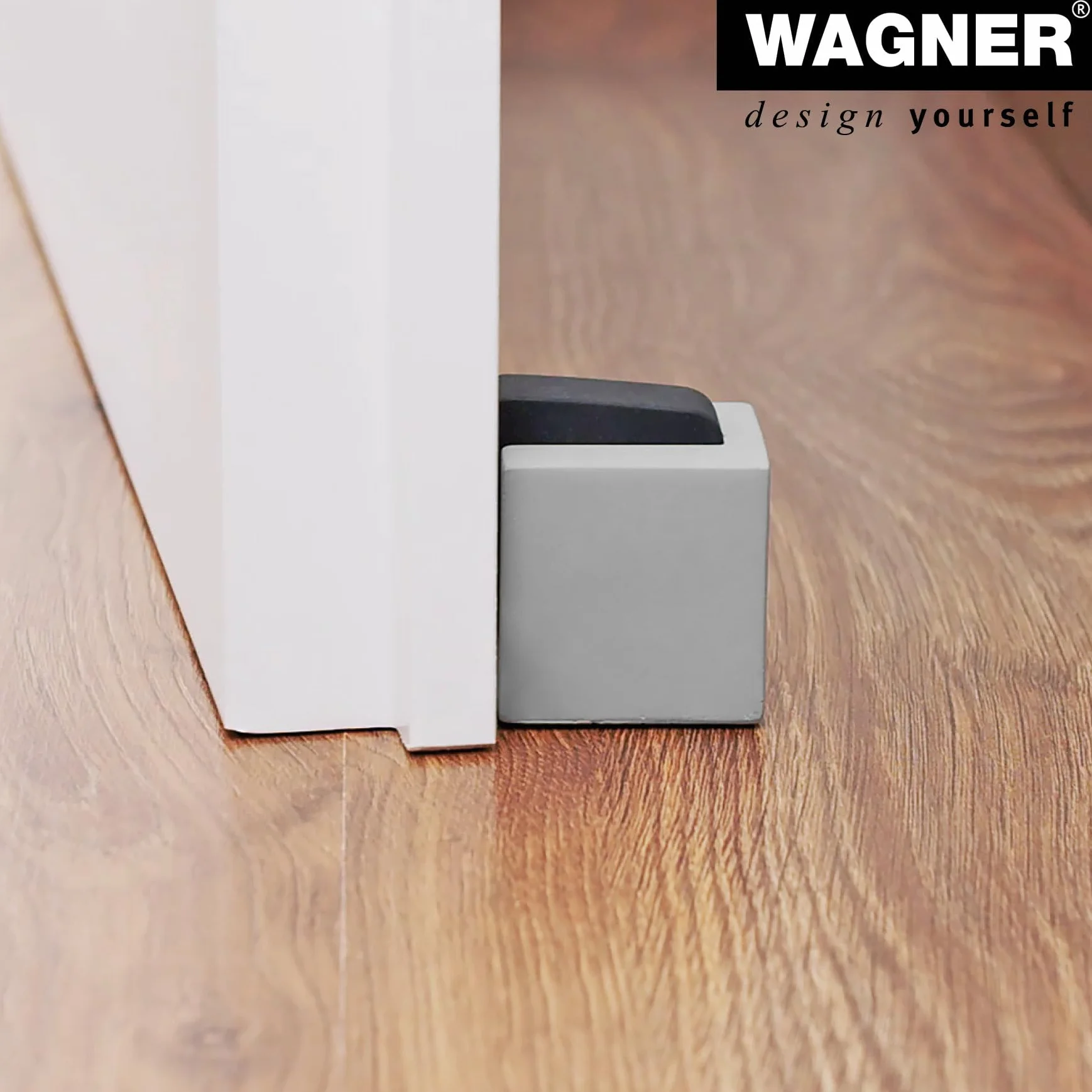 WAGNER BETON Cube Medium 15518611 stoper do drzwi podłogowych, 40 x 40 x 45 mm, z betonu, pierścień ochronny z kauczuku termoplastycznego, czarny, do wkręcania wraz z materiałem montażowym