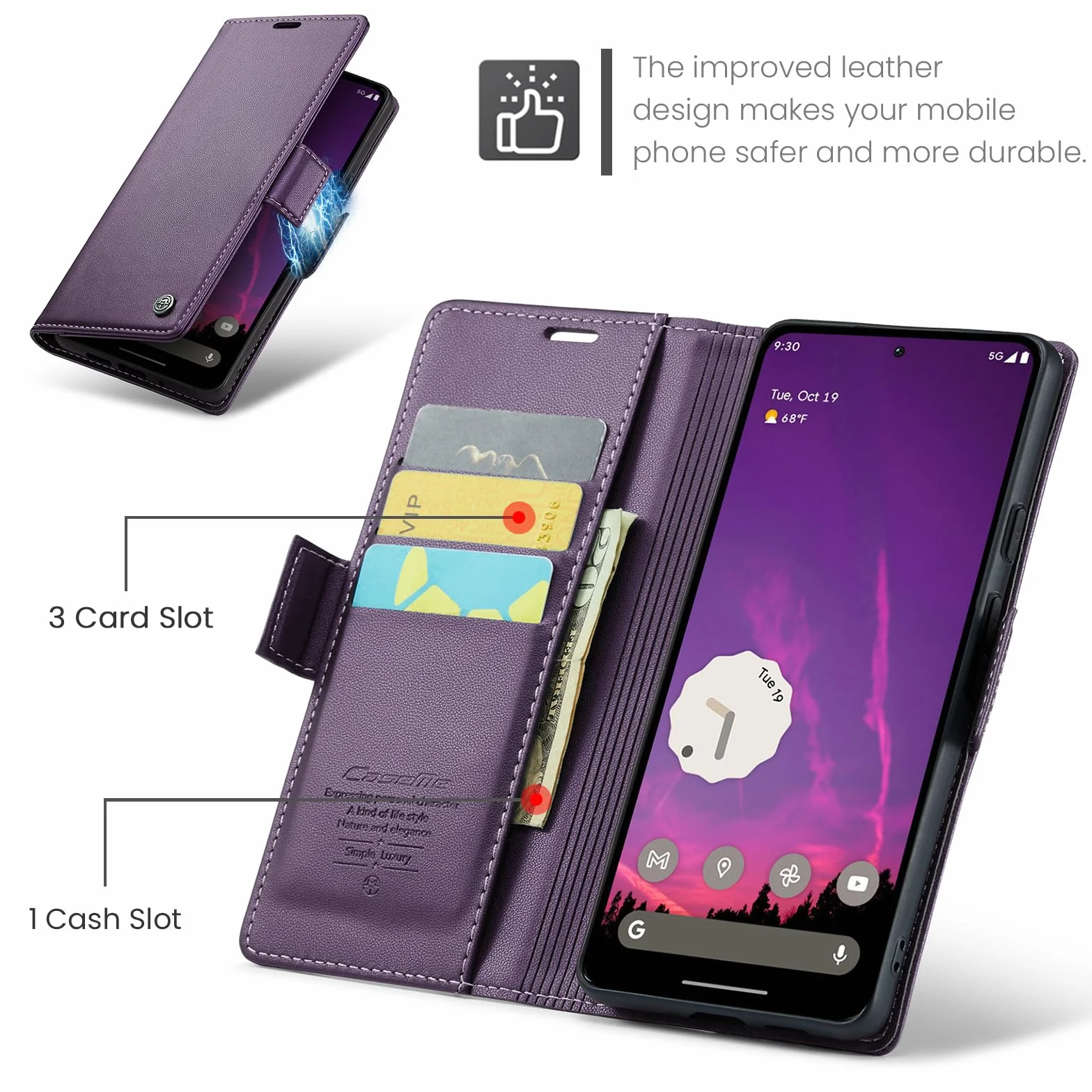 Etui do Google Pixel 9 Pro XL, wysokiej jakości skórzane portfela Case z [blokada RFID] stojak magnetyczne karty klapką ochrona obudowa Kompatybilne Google Pixel 9 Pro XL, Fioletowy