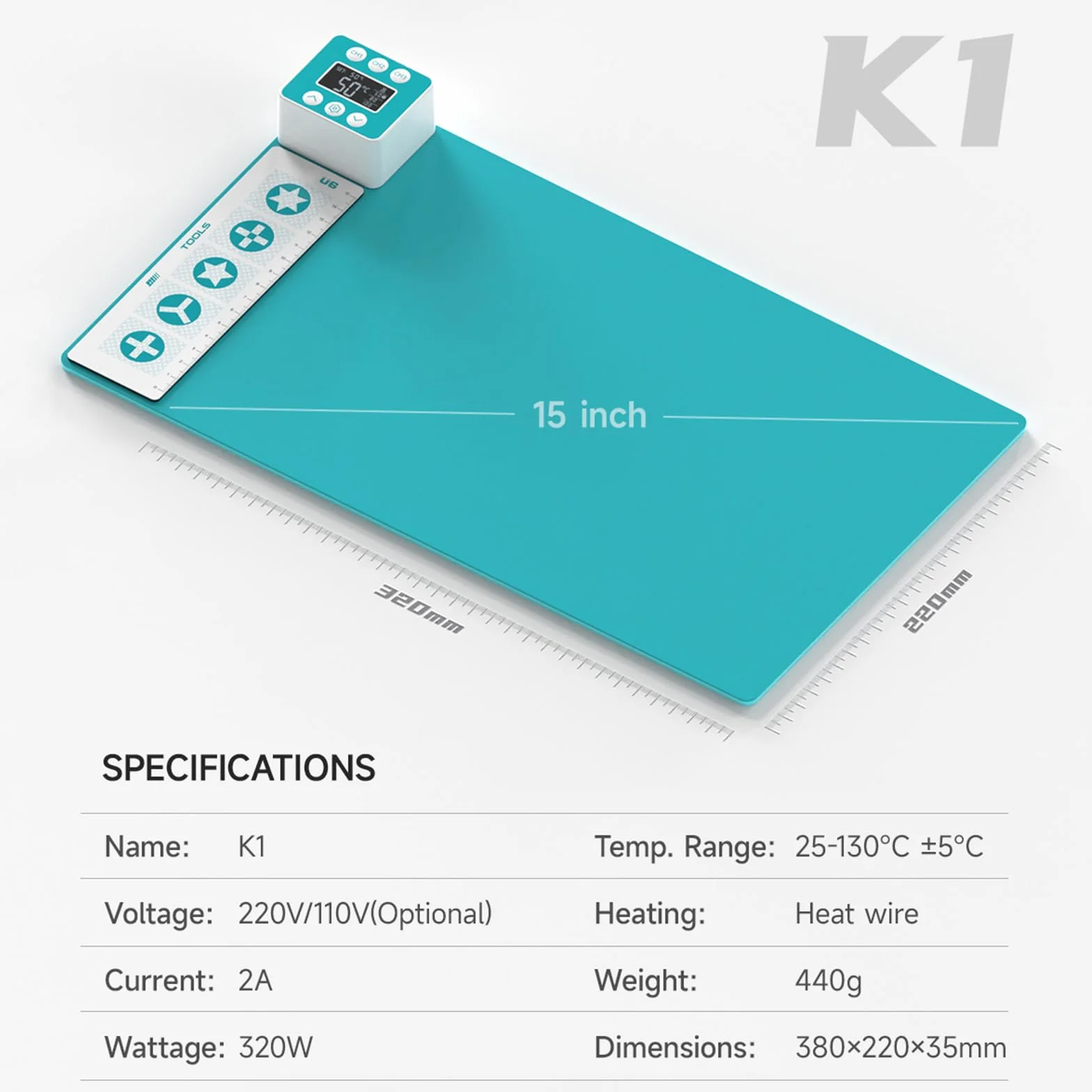 Płyta grzewcza do naprawy telefonu smartfona i tabletu 25-130°C z kablem sieciowym UE 38x22cm