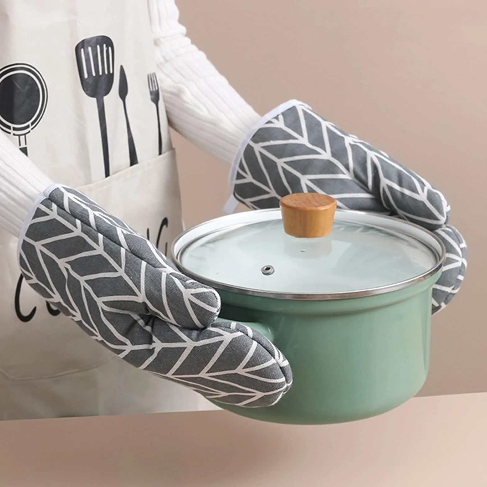 2 szt. termoizolacyjnych, antypoślizgowych rękawic do mikrofalówki, odpornych na wysokie temperatury, pieczenia w piekarniku, grillowania, gotowania i(2pcs Black Lattice)