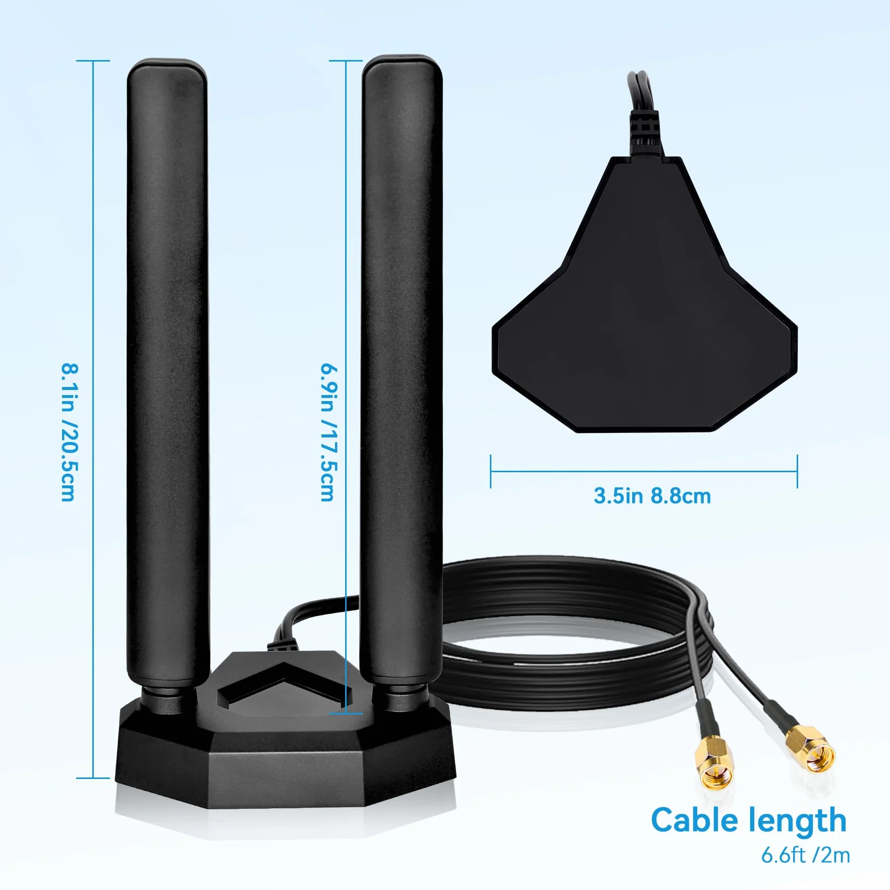 Antena 4G LTE 5G Sub-6 SMA TS9 szerokopasmowa 8dbi 600-3980MHz z podstawą magnetyczną, kabel 2m