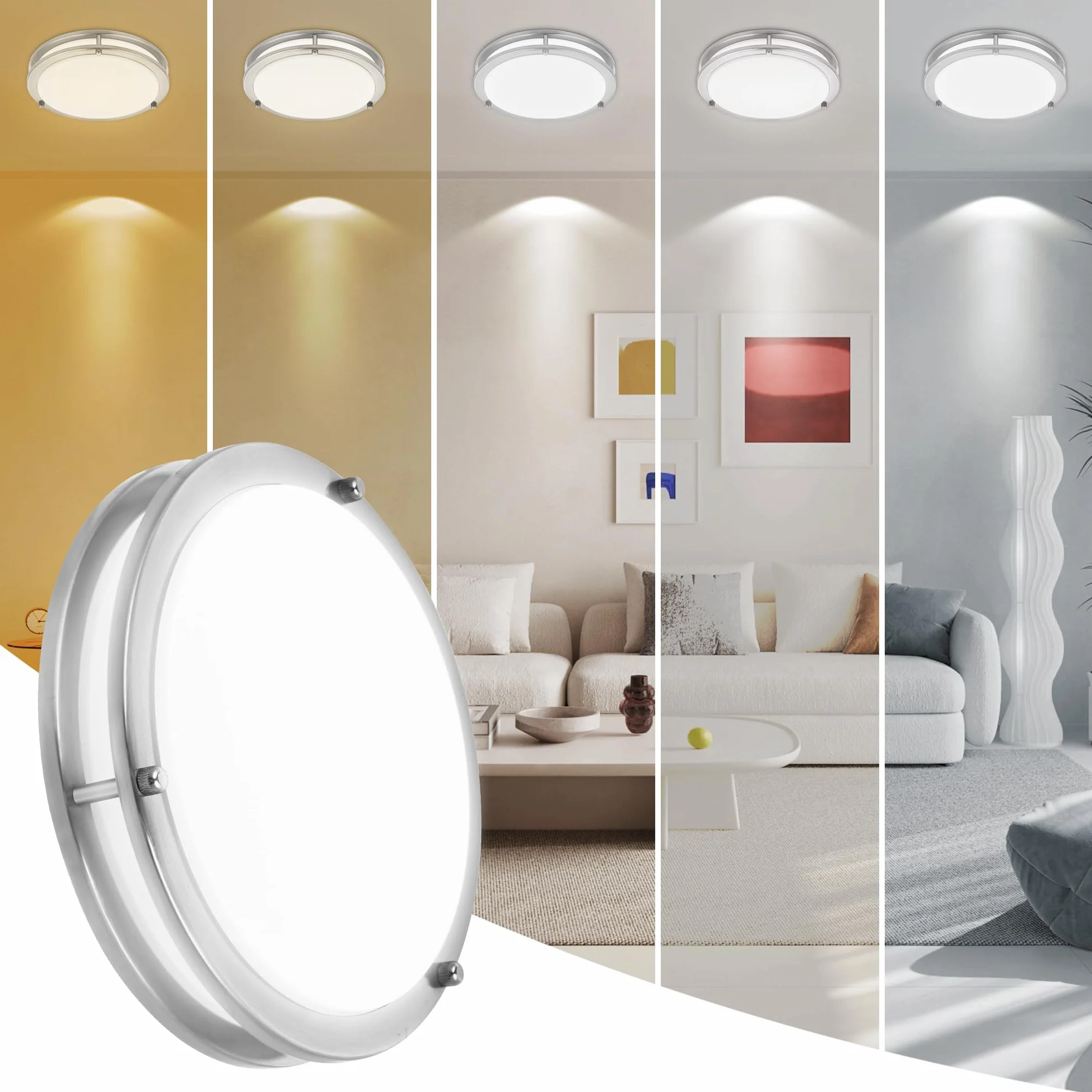 Okrągła lampa sufitowa ze szczotkowanego niklu 7,5 cala – podtynkowa lampa sufitowa LED do kuchni 2700 K / 3000 K / 3500 K / 4000 K / 5000 K regulowana szczotkowany nikiel łazienka
