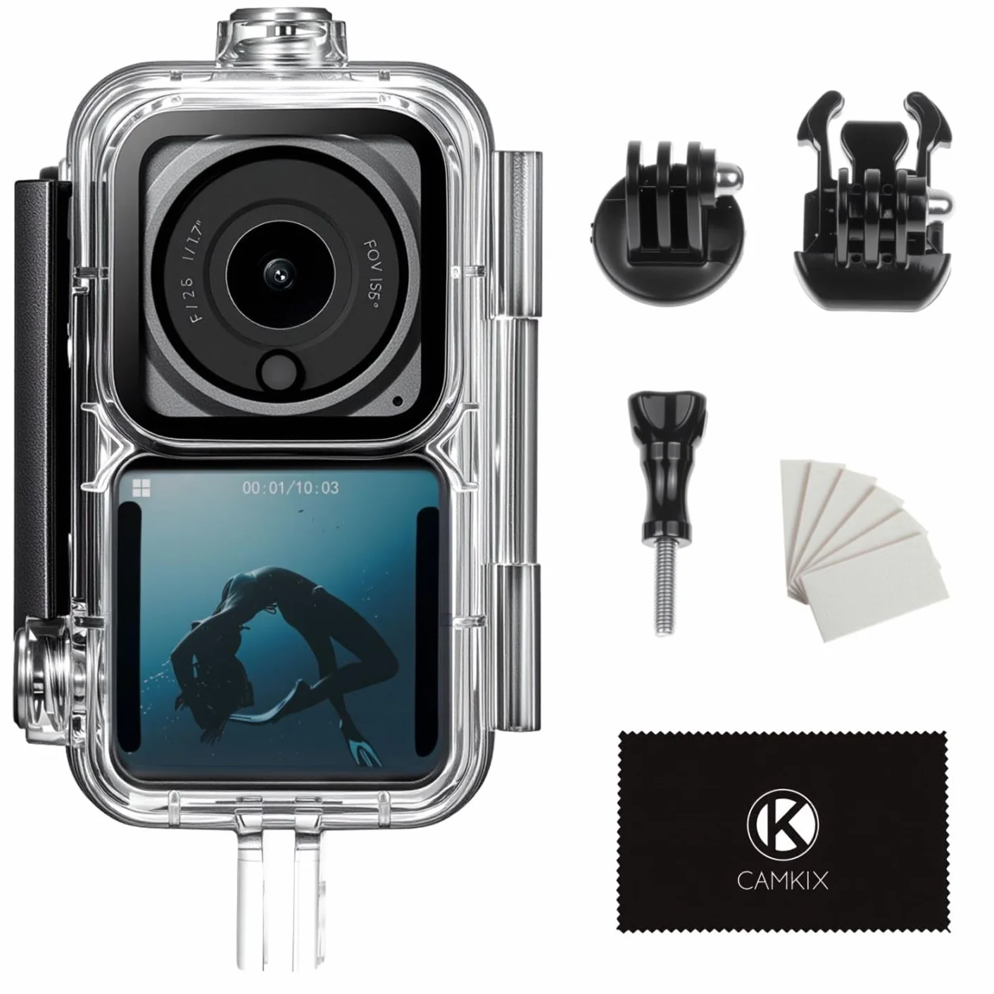Wodoodporna Obudowa Camkix Kompatybilna z DJI Action 2 Power Combo lub DJI Action 2 Dual-Screen Combo -Przezroczysty - Chroni do 147 Stóp/45 m pod Wodą - Wyraźny Wyświetlacz