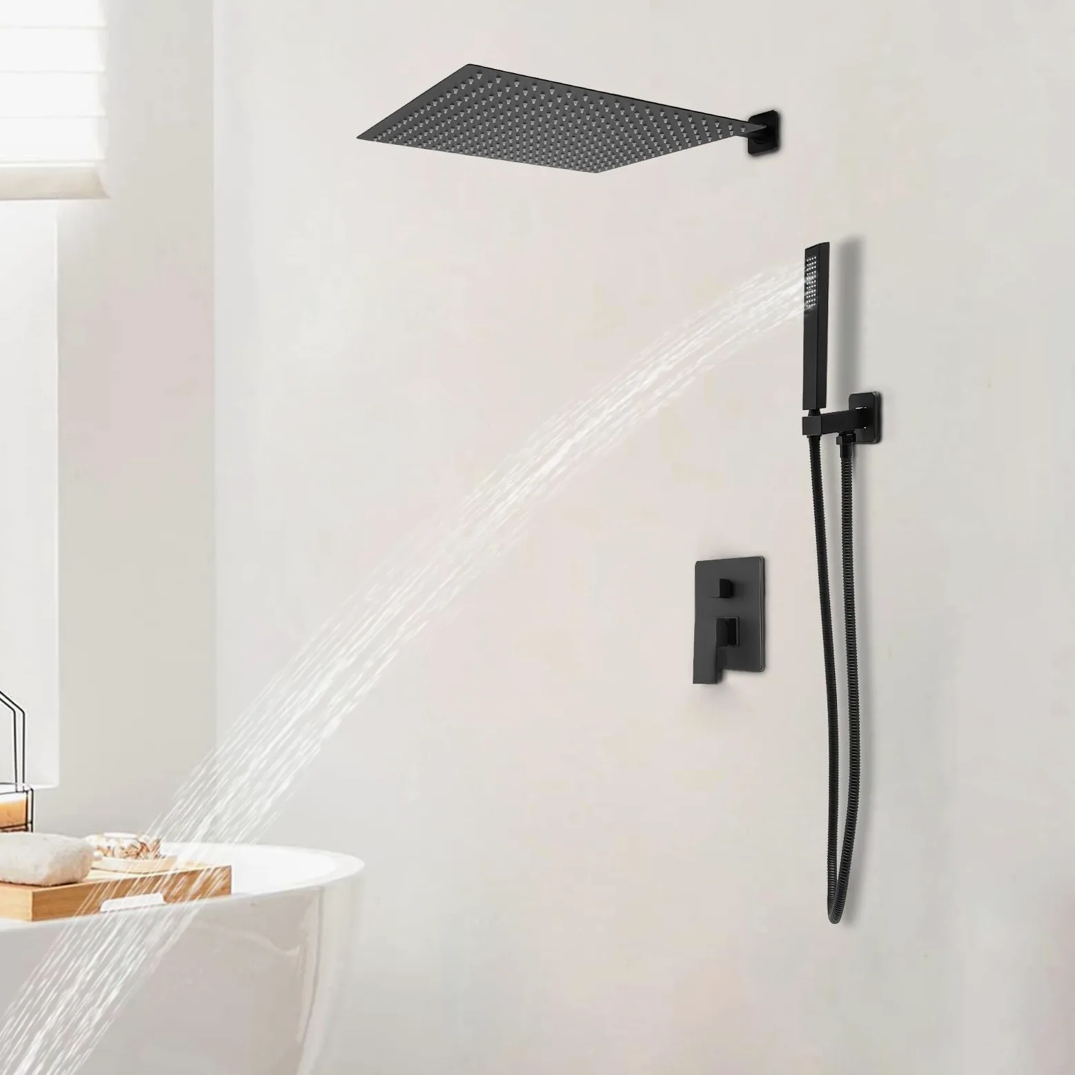 Bateria prysznicowa podtynkowa zestaw czarny 40 × 40 cm deszczownica system prysznicowy ze stali nierdzewnej deszczownica i mosiężna słuchawka prysznicowa korpus z mosiądzu