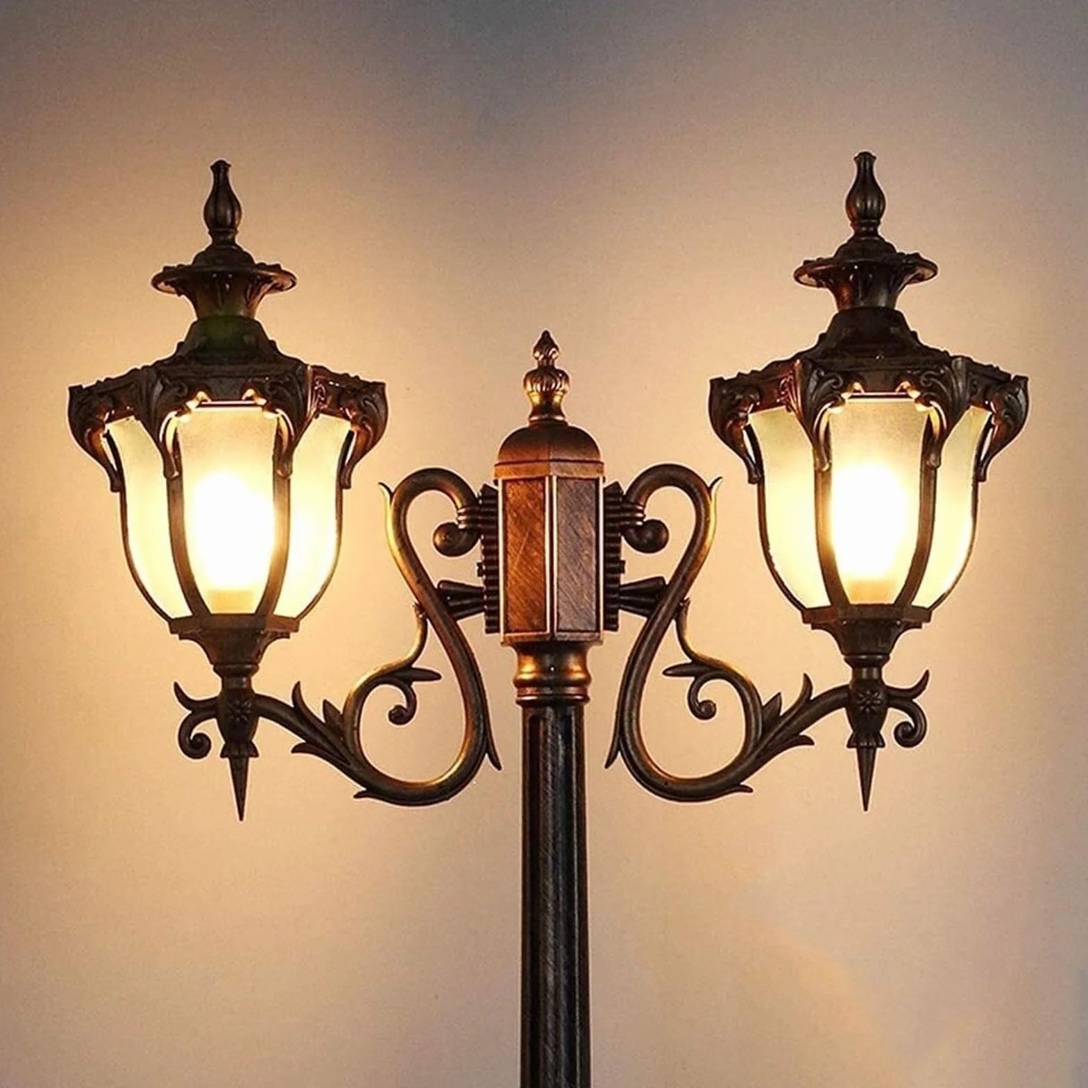 Lampy Solarne Na Słupku, Zewnętrzne Lampy Ogrodowe, Zewnętrzne Lampy Ogrodowe Na Słupku, Lampa Uliczna E27, Wodoodporna, Aluminiowa, Szklana, W Stylu Vintage, Podwój,2.4m