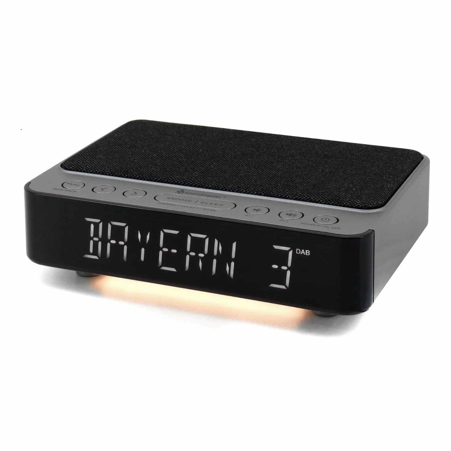 Soundmaster UR250AN DAB+ cyfrowy radiobudzik z bezprzewodową stacją ładującą, lampką nocną, bezprzewodową ładowarką iPhone/Samsung Galaxy, wyświetlacz LED, 5-stopniowy przyciemniacz, 2 czasy budzenia