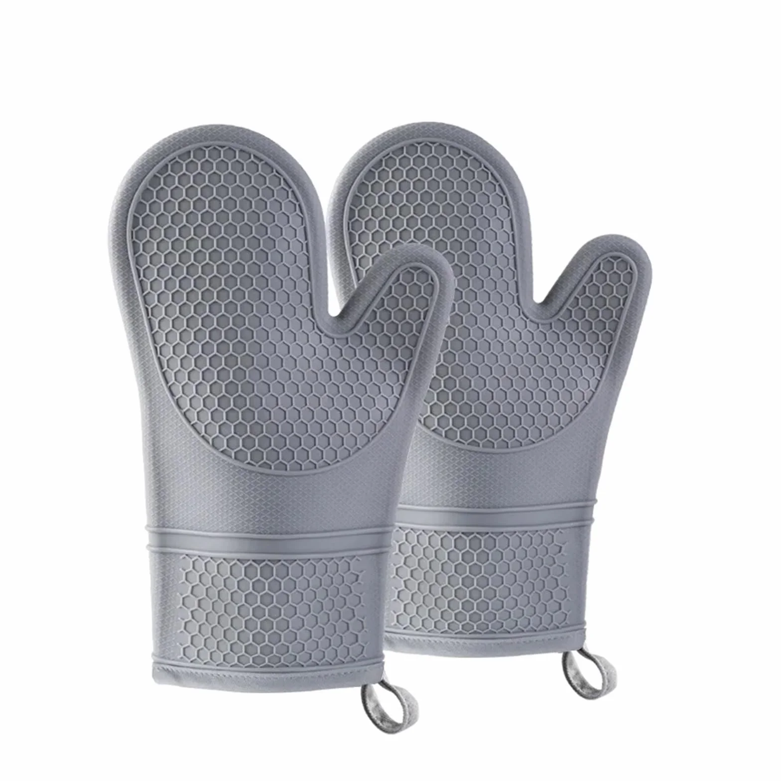 2 szt. antypoślizgowych silikonowych rękawic kuchennych, miękka bawełniana podszewka, wodoodporne, do grillowania, gotowania, pieczenia(Gray)