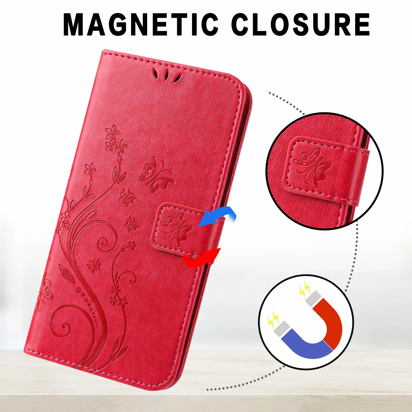 Etui Samsung Galaxy A54 5G, etui ochronne ze skóry PU z klapką, czerwone