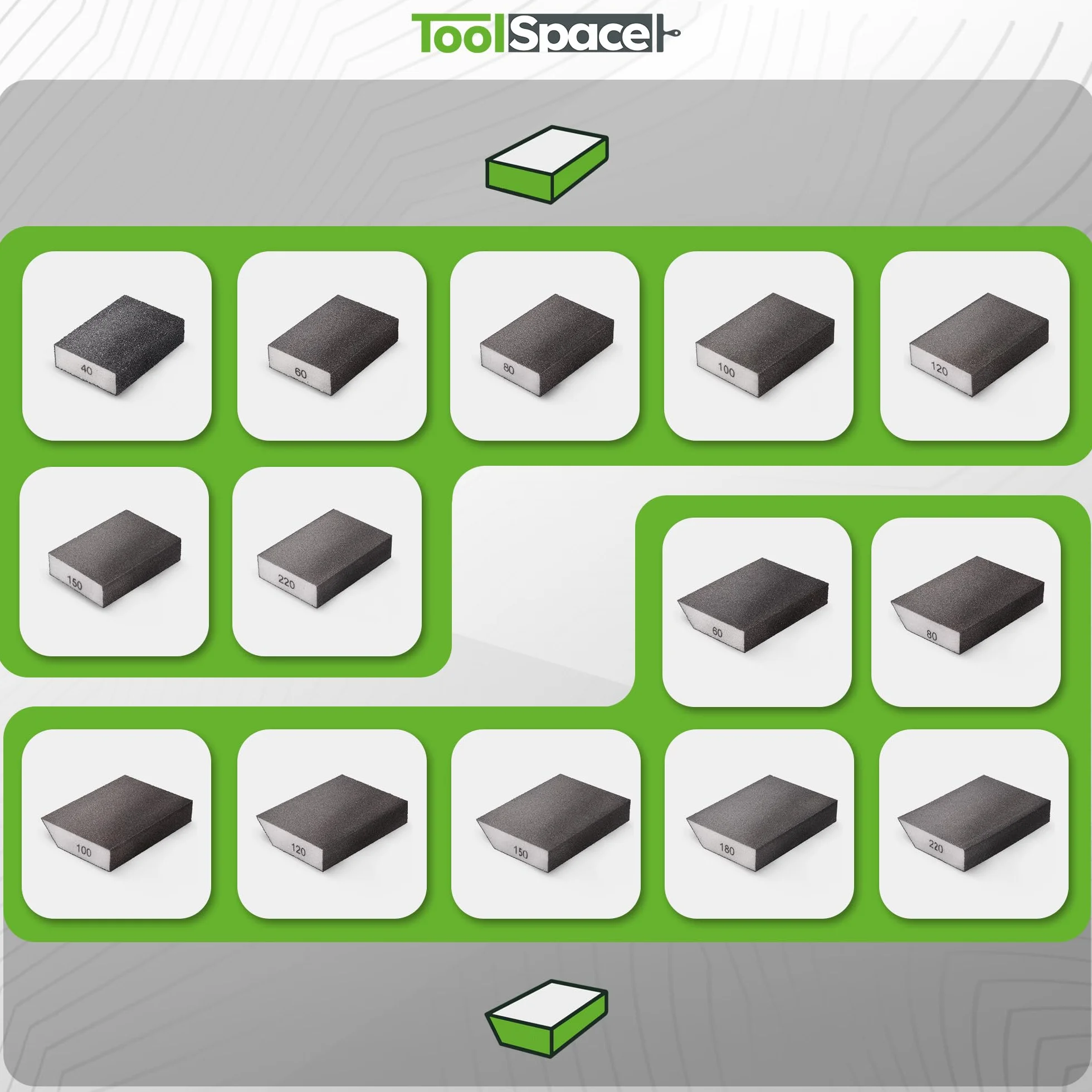 ToolSpace 6x Kostka ścierna Twarda gradacja 60 Gąbki Szlifierskie Set Gąbek Ściernych do Polerowania Ponowne Użycie Wysoka Trwałość Czyszczenia Wygładzenia Drewna Metalu Lakieru Tworzyw sztucznych