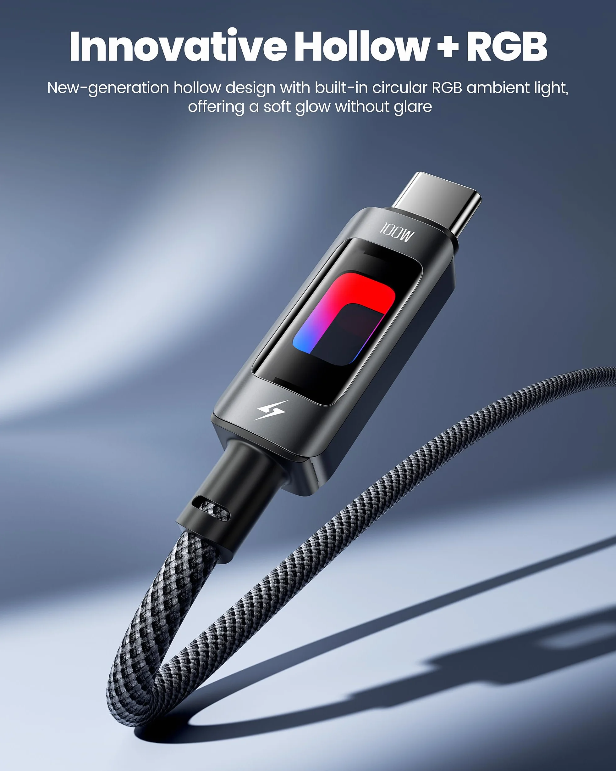 Toocki Kabel USB-C PD 100W 2M RGB 480Mbps