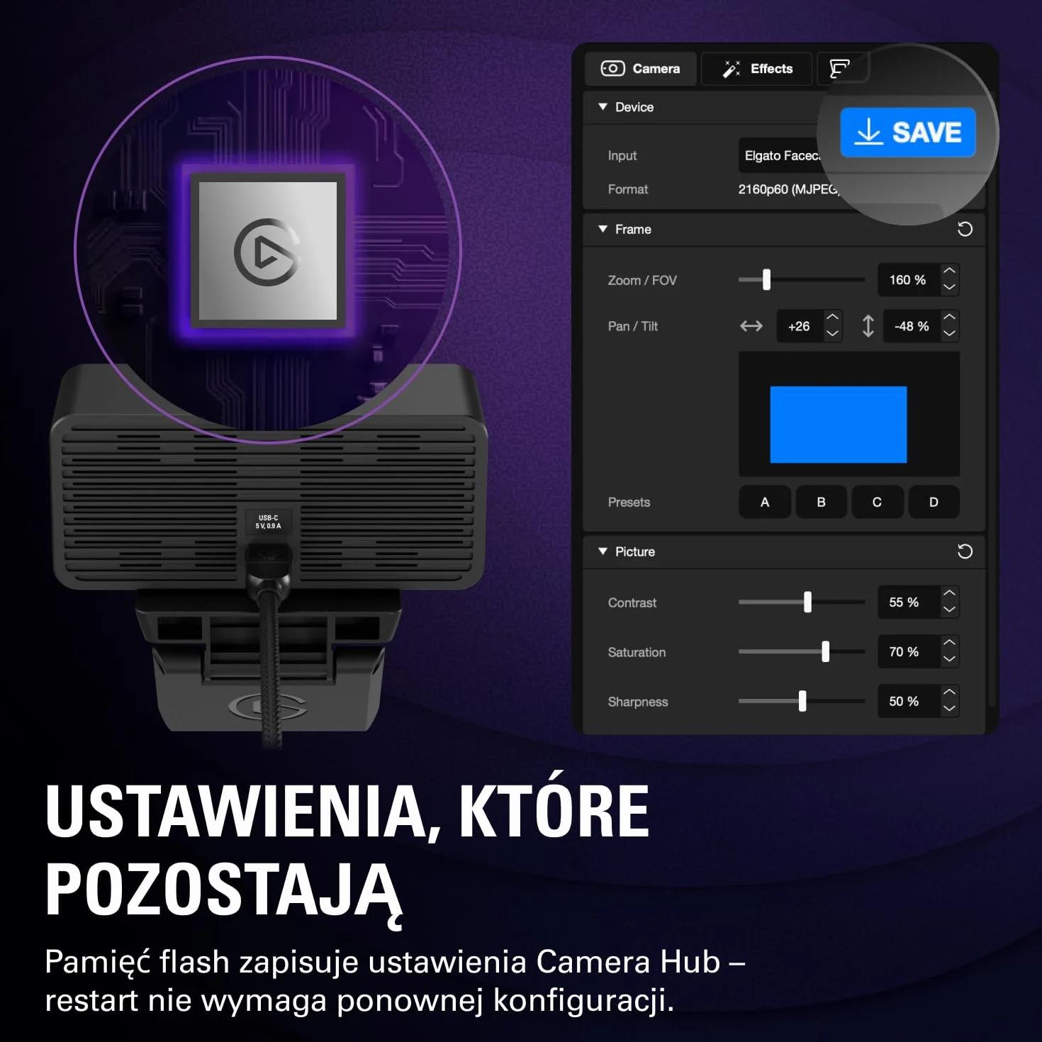 Elgato Facecam 4K - studyjna kamera internetowa 4K60, HDR, USB-C do PC i Mac