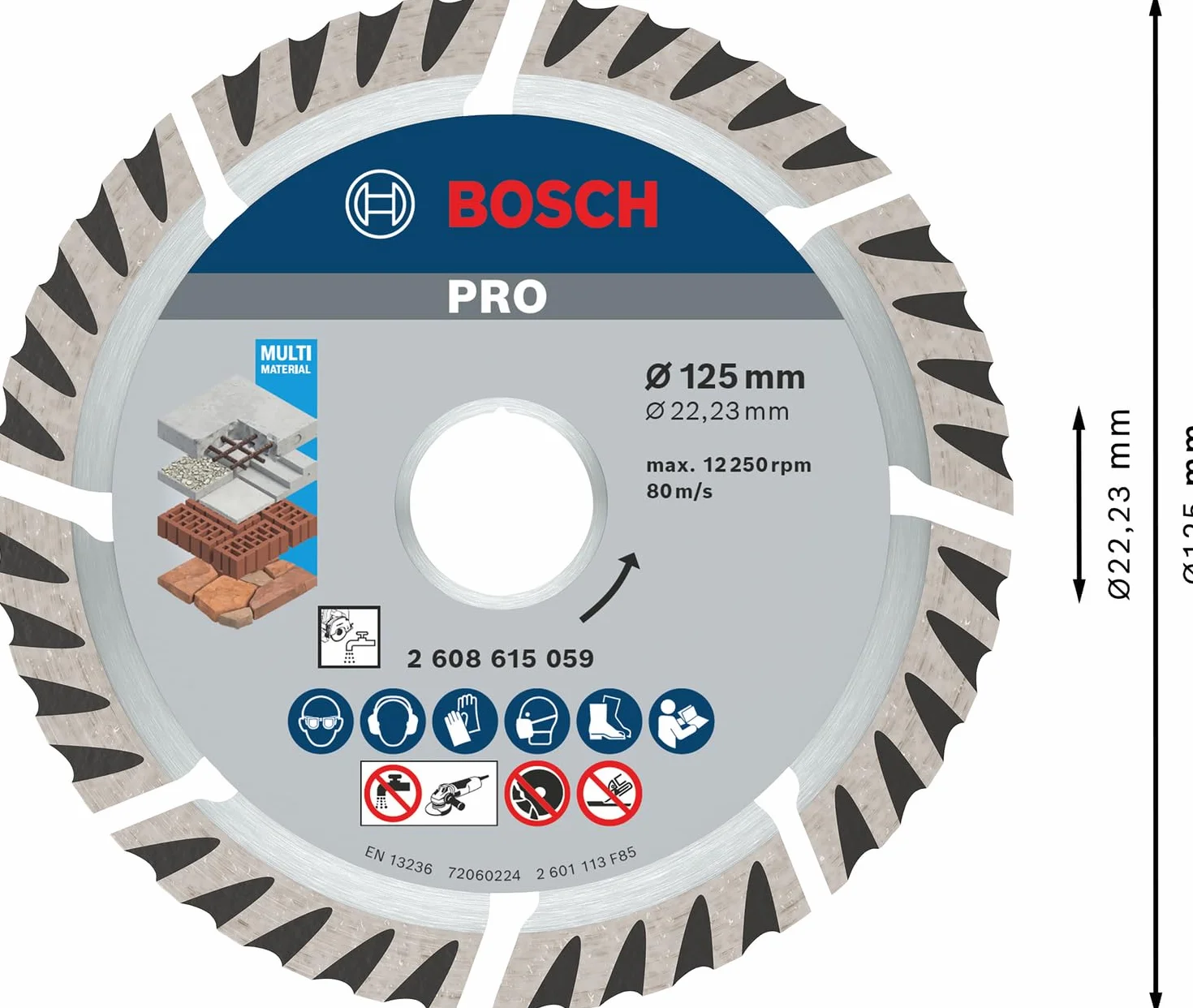 Bosch 10x Diamentowe tarcze tnące o długiej żywotności PRO Multi Material z otworem 22,23 mm (do Beton, Beton zbrojony, Ø 125 mm, Professional Akcesoria Mała szlifierka kątowa)