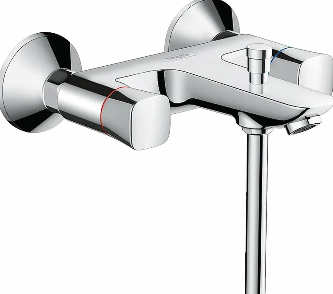 hansgrohe 2-uchwytowa armatura wannowa Logis, natynkowa armatura łazienkowa do 2 funkcji, chrom
