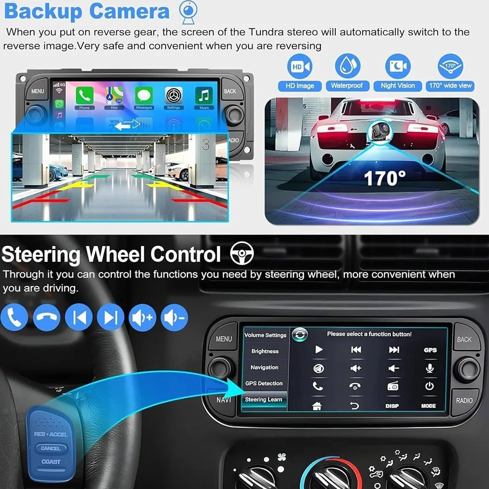 Radio samochodowe Android 14 2 DIN 6,86" ekran dotykowy DAB Bluetooth bezprzewodowy Carplay do Jeep Liberty 2001-2007
