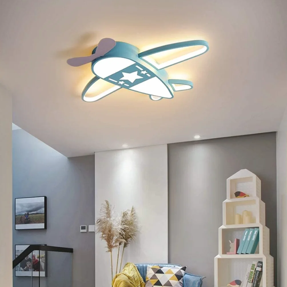 Lampa sufitowa LED do pokoju dziecięcego Klosz samolotu z kreskówkową grafiką Ściemnialna z pilotem Lampa sufitowa z akrylu do pokoju dziecięcego Sypialnia, salon Oświetlenie miętowo-zielone Żyrandol(
