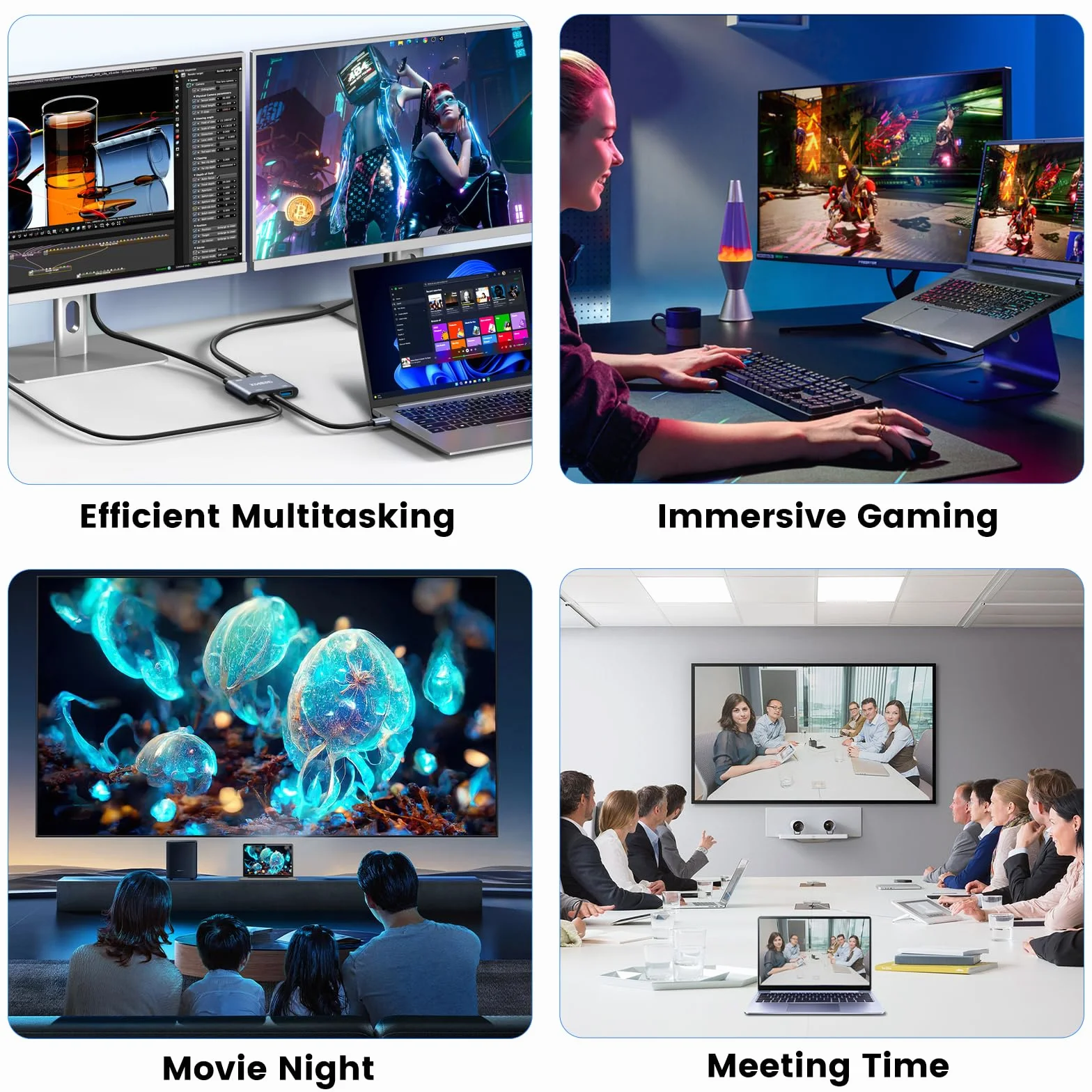 KiWiBiRD USB C na Dual HDMI Hub, Type C na HDMI Splitter do 2 monitorów rozszerzony wyświetlacz 4K PD 100W 2160p 1440p 1080p HDCP, kompatybilny z laptop PC TV projektor