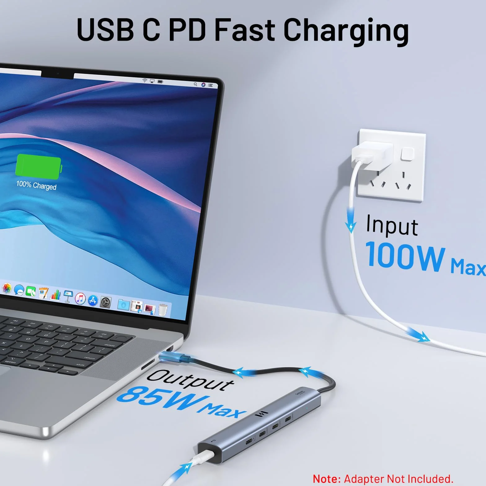 Koncentrator wideo USB C, typ C, 10 Gb/s, 5 w 1, koncentrator USB C, adapter z wyświetlaczem USB C 4K, 60 Hz i 10 Gb/s, 3 porty danych USB 3.1 Gen2, 100 W PD do MacBooka Pro/Air M2 M1, Dell, HP