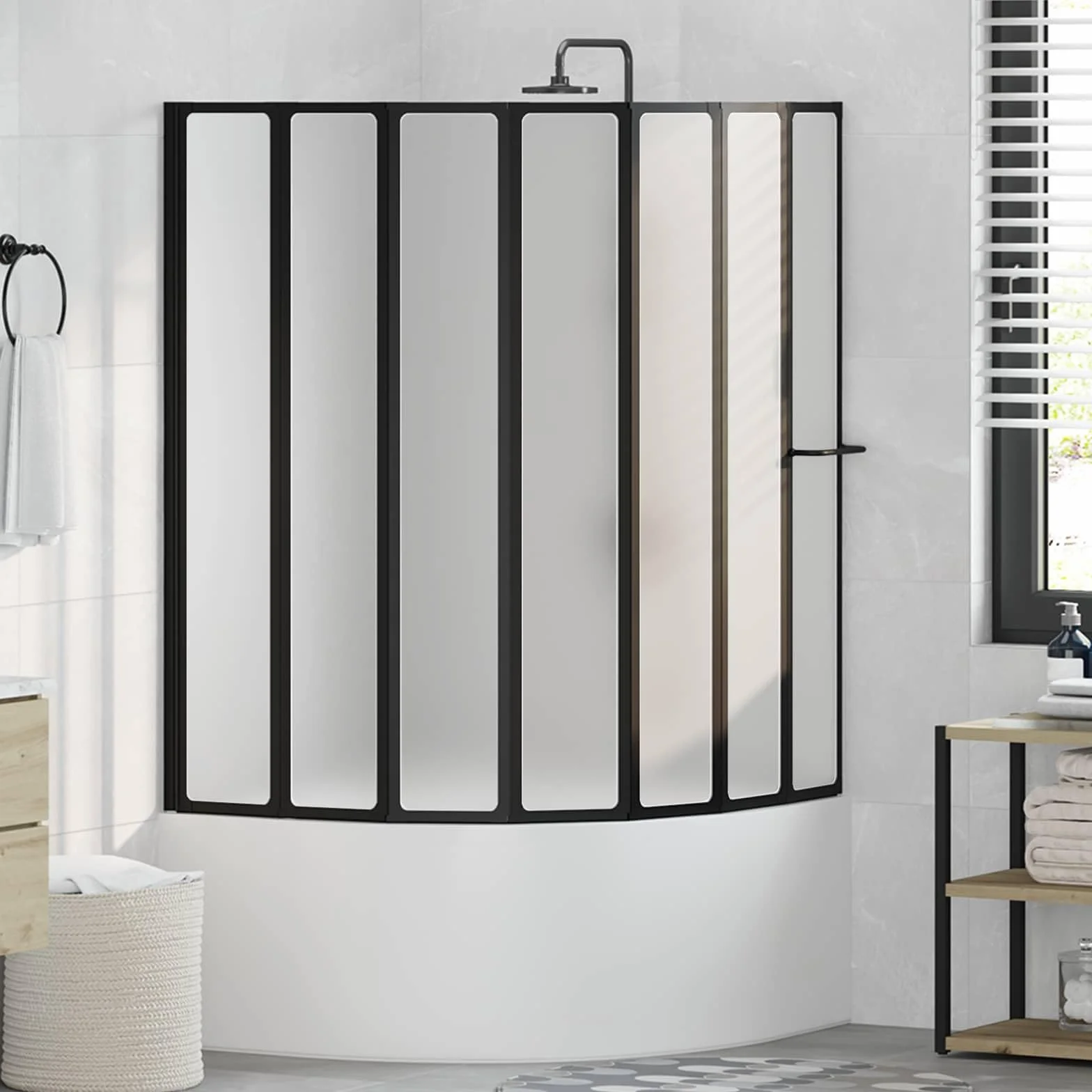 vidaXL Parawan prysznicowy Inny Czarny 168 x 140 cm Aluminium, Nowoczesna prostokątna ścianka łazienkowa, stylowy składany parawan prysznicowy, oszczędzający miejsce w małych przestrzeniach