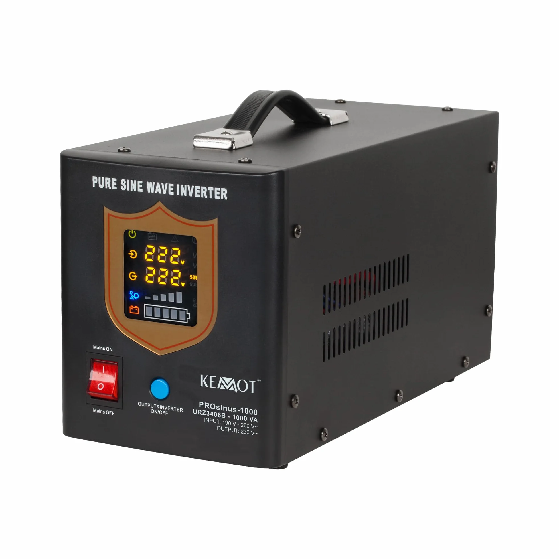 Kemot PROsinus-1000 Przetwornica Sinus 12V 230V 1000VA/700W Awaryjne Źródło Zasilania Czarny