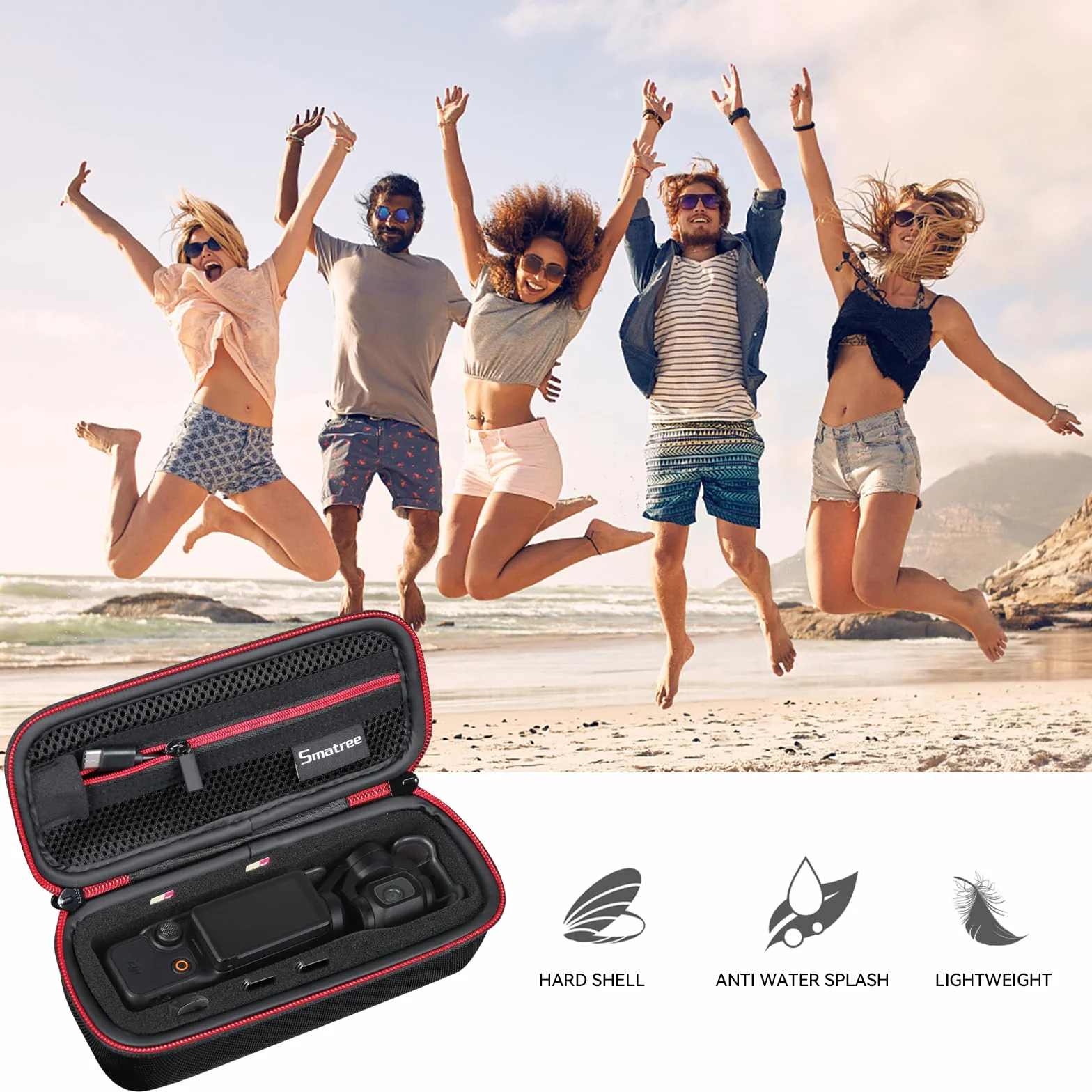 Smatree Osmo twarde etui kieszonkowe kompatybilne z DJI Osmo Pocket 3/2/1 (XS), Dla Dji Osmo Pocket 3, 19.3 x 8.9 x 7.1 cm, czarny