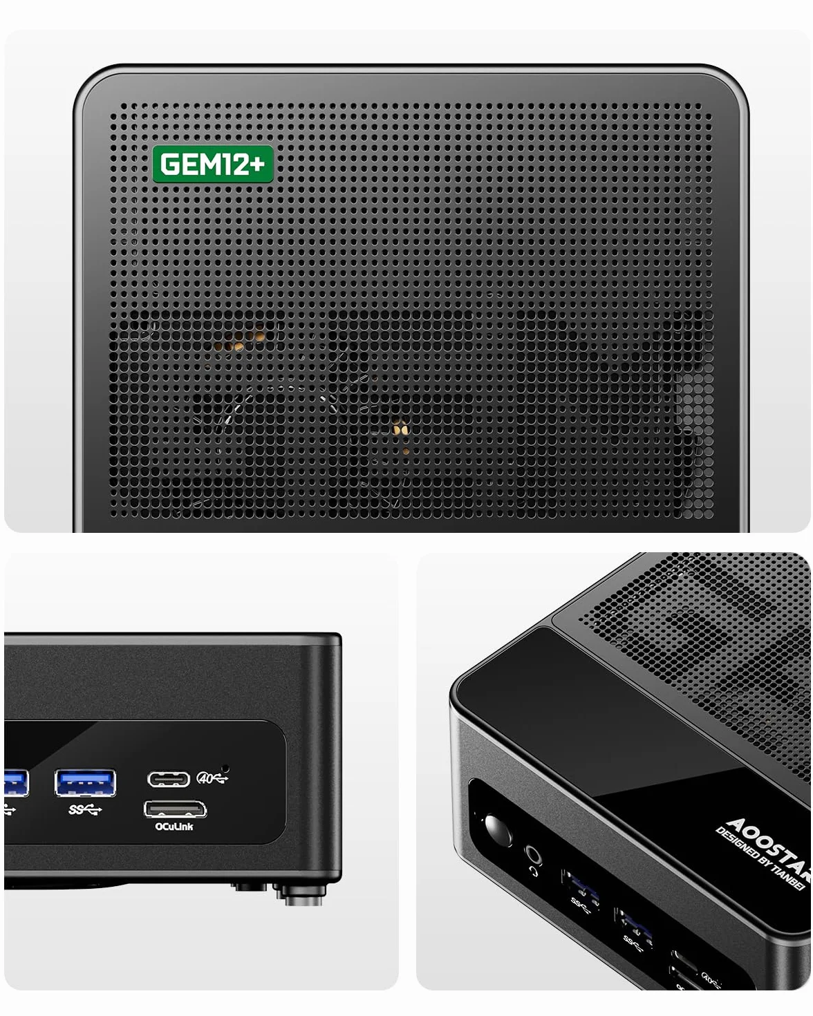 AOOSTAR GEM12+ Mini PC, Ryzen 7 PRO 8845HS mini komputer stacjonarny W11 Pro 32 GB DDR5 RAM 1TB M.2 2280 PCIE4.0 SSD, mini komputer gamingowy OCULINK/2*USB4(PD|8K@60Hz)/HD2.1/DP1.4/2 * 2,5G RJ45