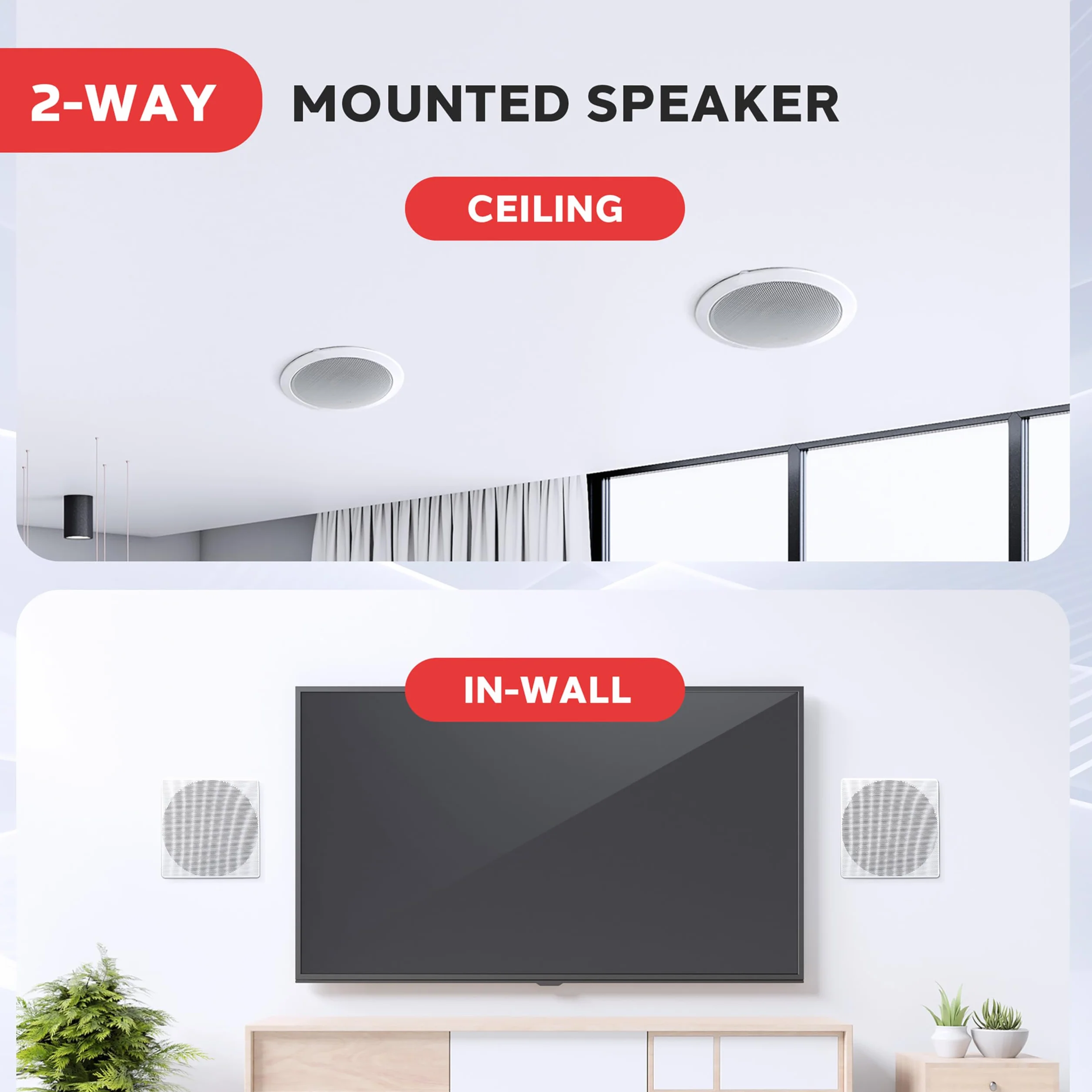 Pyle PDIC86 8.0" Ceiling Wall Mount Speakers 2-Way Full Range Stereo Audio System 250W Peak 40Hz-20kHz