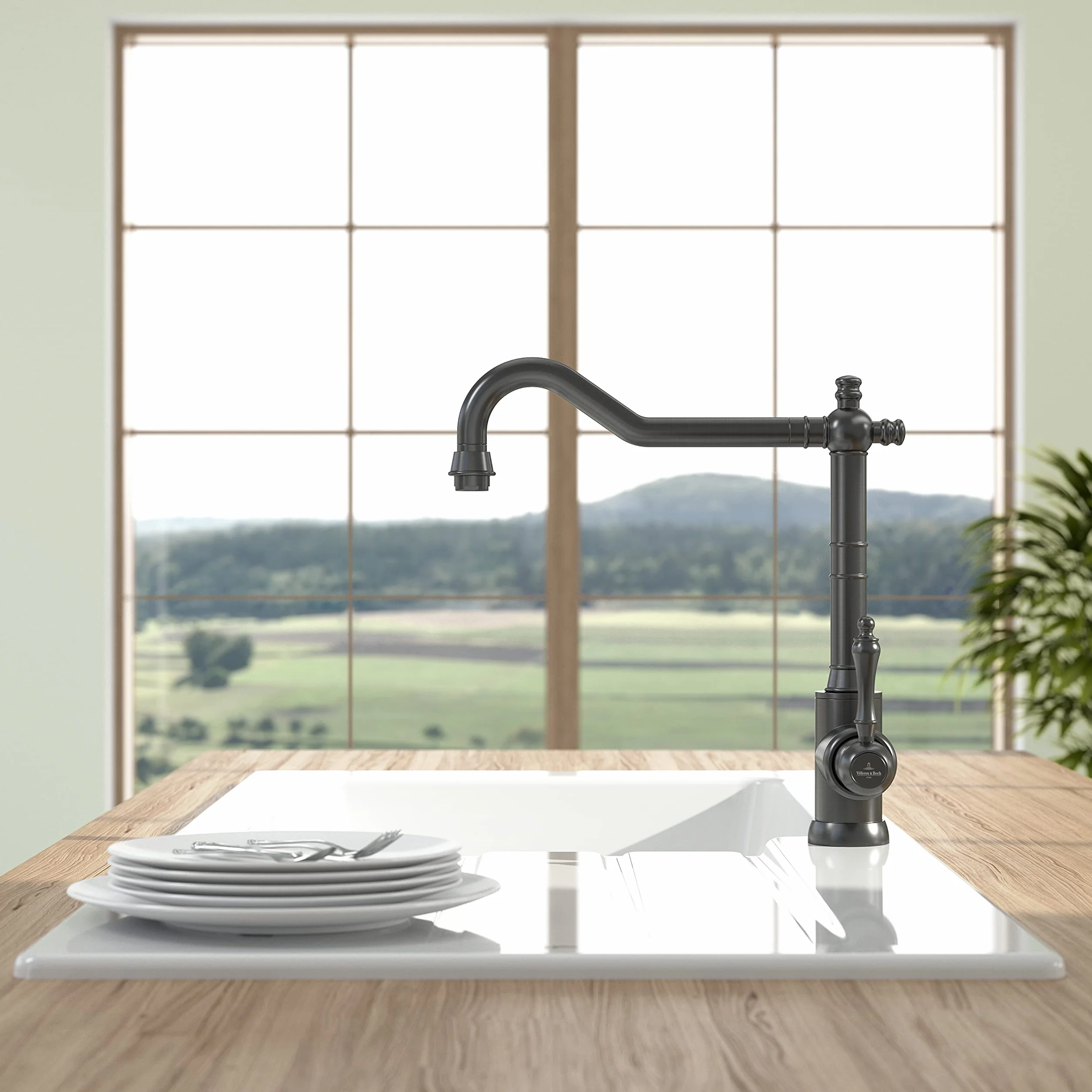 Villeroy & Boch Avia 2.0 bateria kuchenna, wysokociśnieniowa, kran kuchenny z ceramicznym wkładem i zakresem obrotu 360°, energooszczędna, wysokość wylewki 235 mm, antracyt
