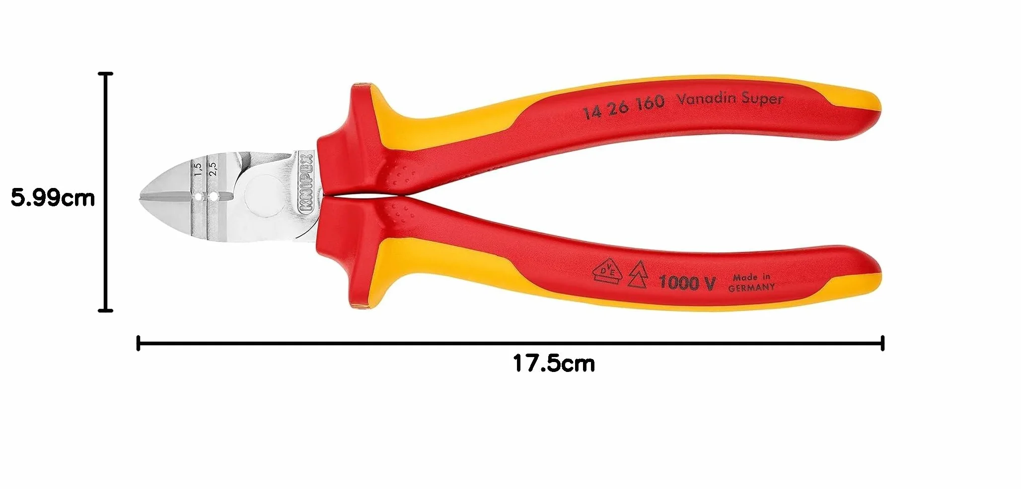 KNIPEX Szczypce tnące boczne do ściągania izolacji chromowany z wielokomponentowymi osłonkami, izolowane wg VDE 160 mm, 14 26 160