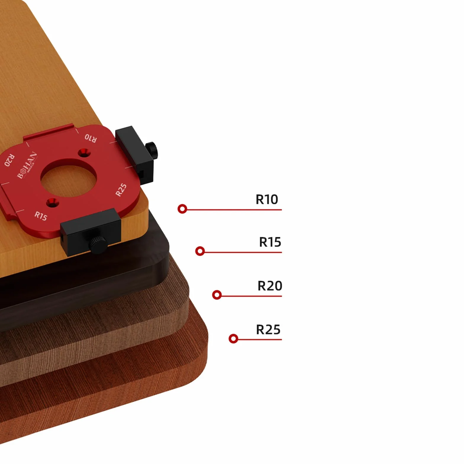 Szablony do frezowania z promieniem narożnym, stop aluminium, promień jigowy, szablony R10 R15 R20 R25 promień jig router do routera, kątownik do obróbki drewna, narzędzie pomocnicze