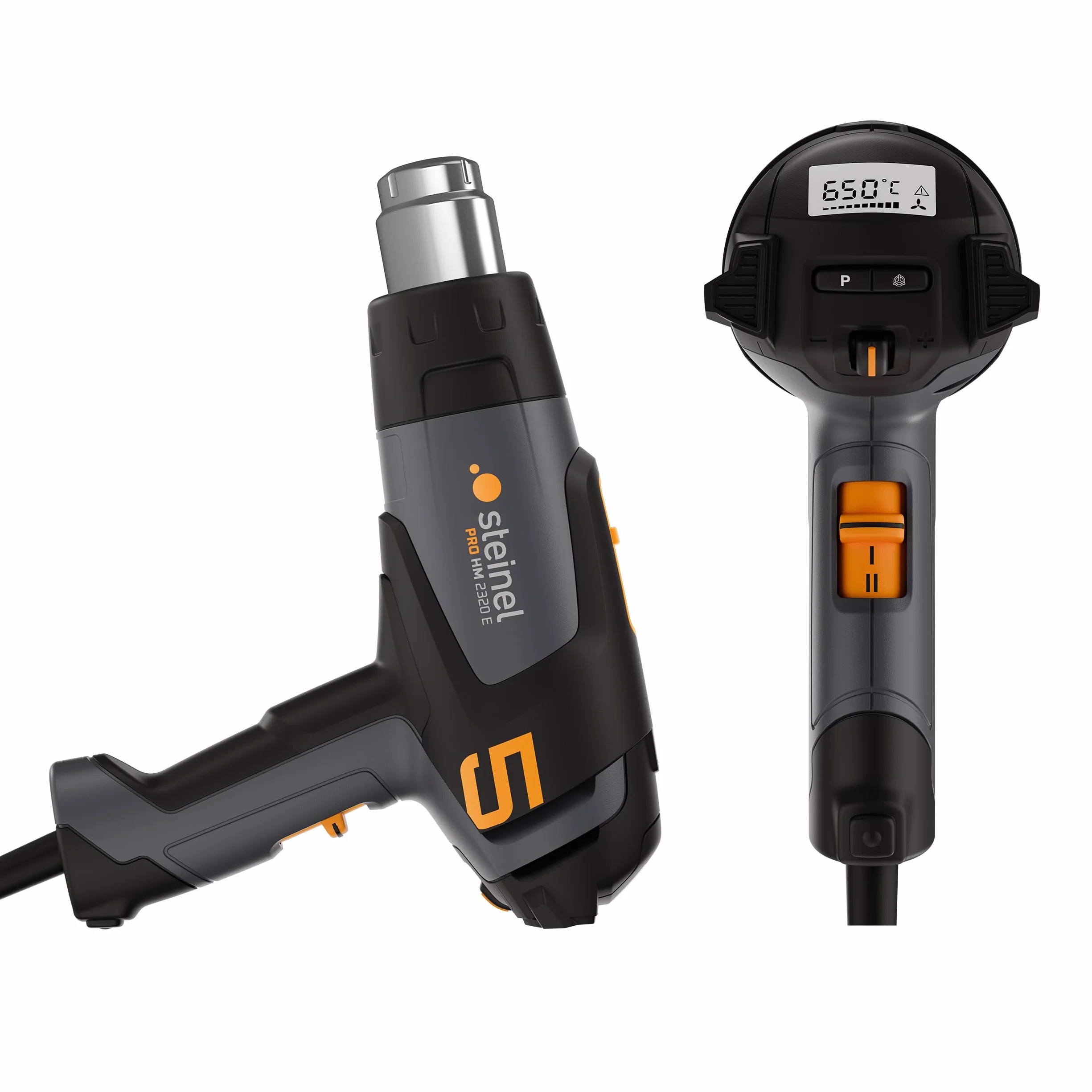 Steinel Pistolet grzewczy HM 2320 E, tryb ECO, pistolet na gorące powietrze 2300 W, 80°-650°C, wyświetlacz LCD, grzałka ceramiczna