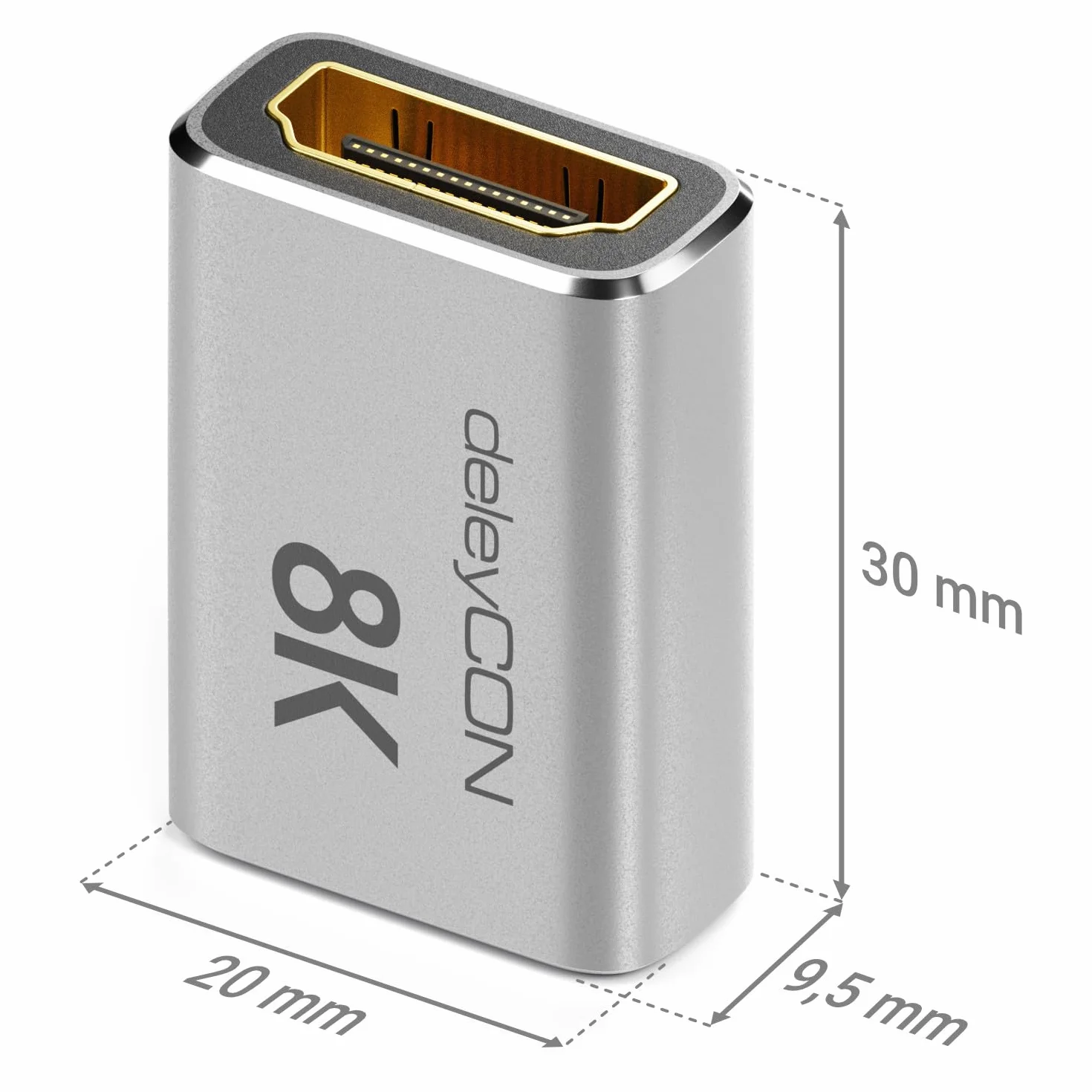 deleyCON 2 Szt. Złączka HDMI 2.1 8K (48G, Ultra High Speed) - Adapter 8K@60Hz, 4K@120Hz, 2K@144Hz/165Hz, EARC, HDCP 2.3/2.2, DTS:X - do HDR Dolby Atmos, TV, PS5, Xbox, Soundbara, Monitora - Srebrny
