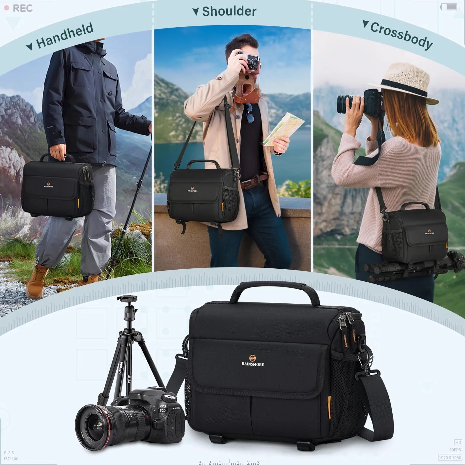 RAINSMORE Wodoodporna Torba na Aparat DSLR/SLR Czarna