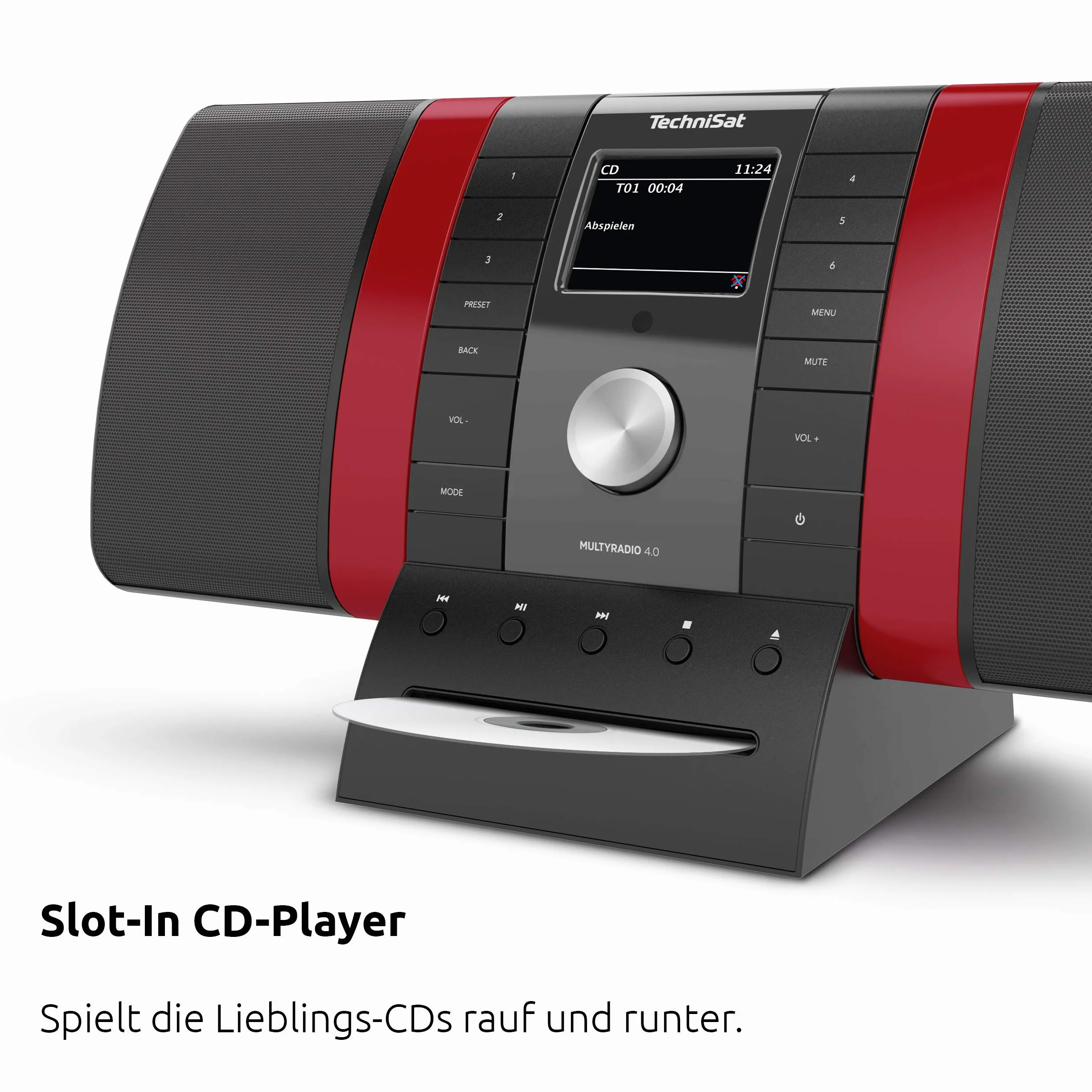TechniSat MULTYRADIO 4.0 - radio internetowe (WLAN, DAB+, UKW, Spotify, Bluetooth, odtwarzacz CD, USB, kolorowy wyświetlacz, streaming muzyki, 2 x 10 W głośniki stereo) czarne/czerwone