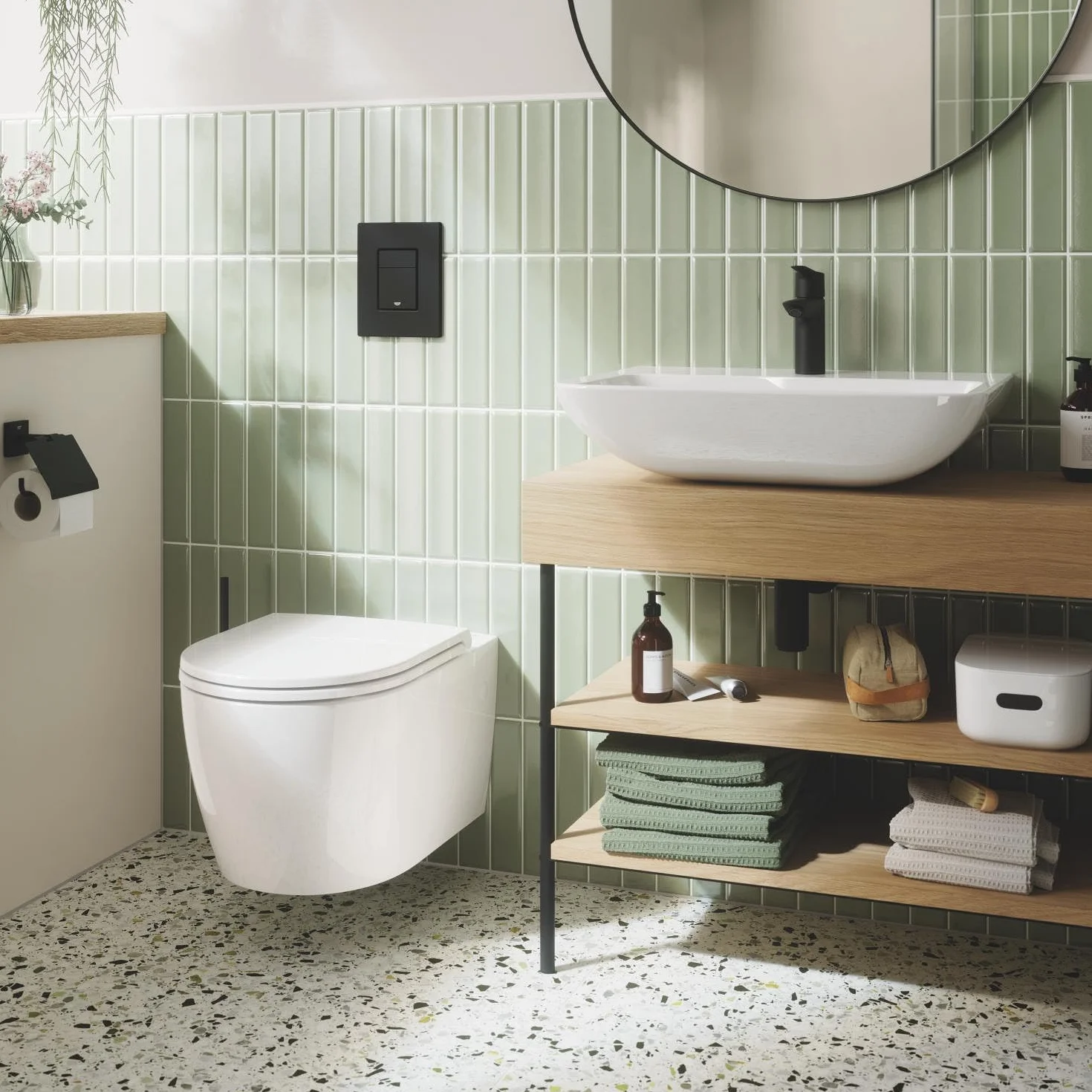 GROHE Start QuickFix 242042432 bateria umywalkowa z zestawem odpływowym (rozmiar M 192 mm, wkład ceramiczny 28 mm, oszczędność wody, ogony 3/20.3 cm, łatwy montaż za pomocą GROHE QuickTool), czarny
