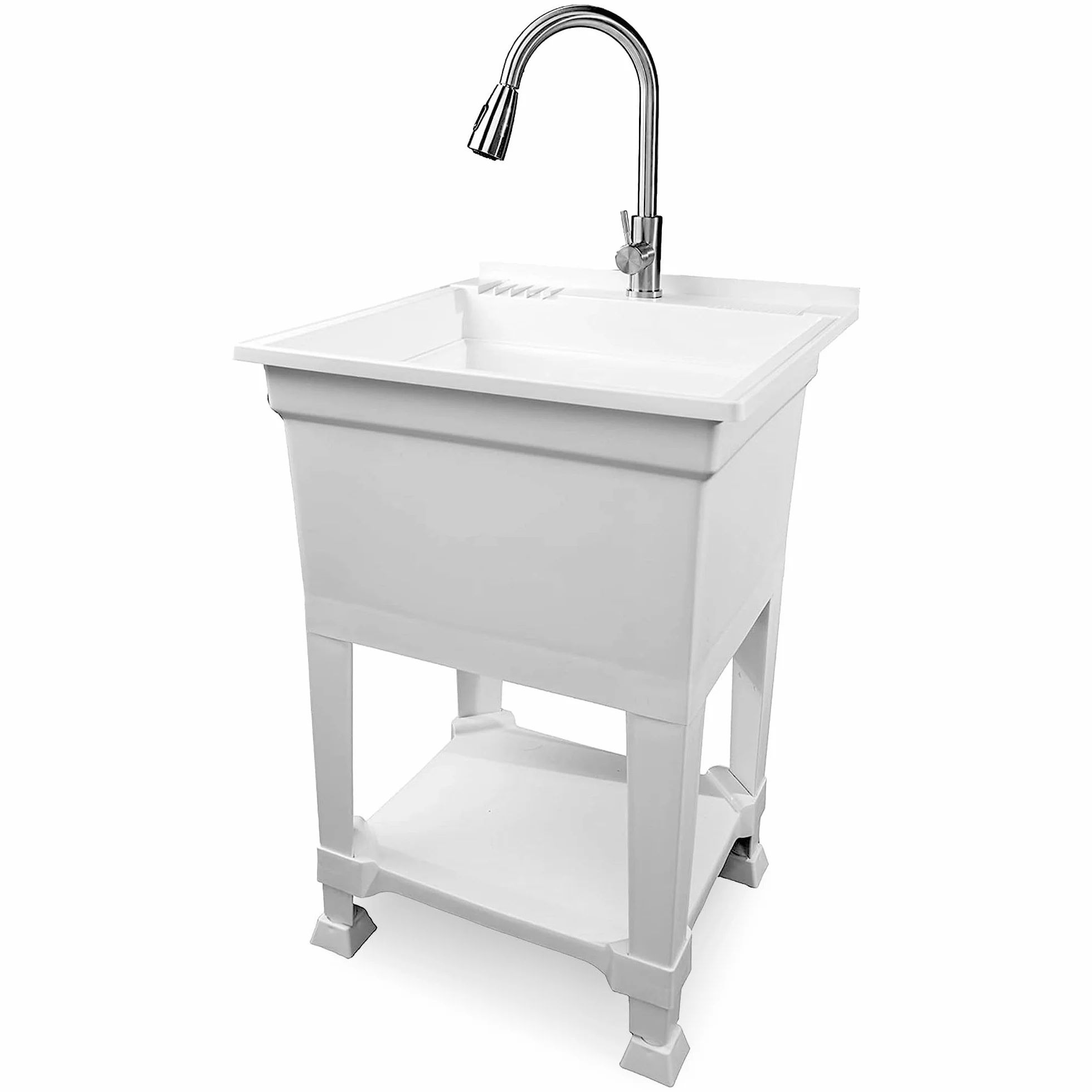 UTILITYSINKS Wolnostojąca wanna użytkowa, wykonana w USA, 61 cm x 61 cm, ze stacją roboczą, wytrzymały zlew do stacji pracy, pralni, sklepu, biała