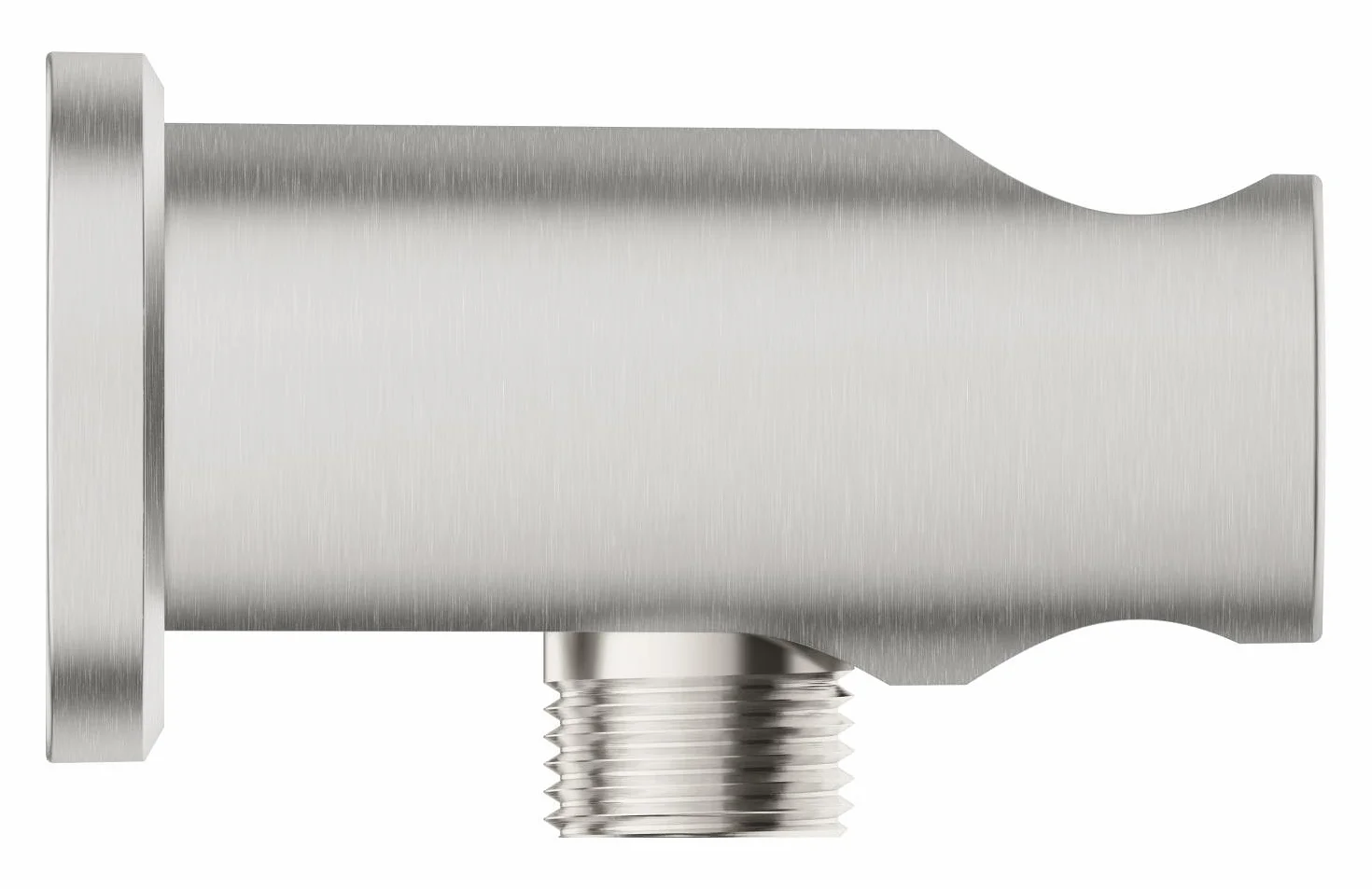 GROHE 26658DC0 Kolanko wylotowe prysznica z uchwytem na prysznic ręczny i okrągłą rozetą Ø 48 mm, gwint przyłączeniowy 1/5.1 cm, naścienny, zabezpieczony przed przepływem zwrotnym, supersteel