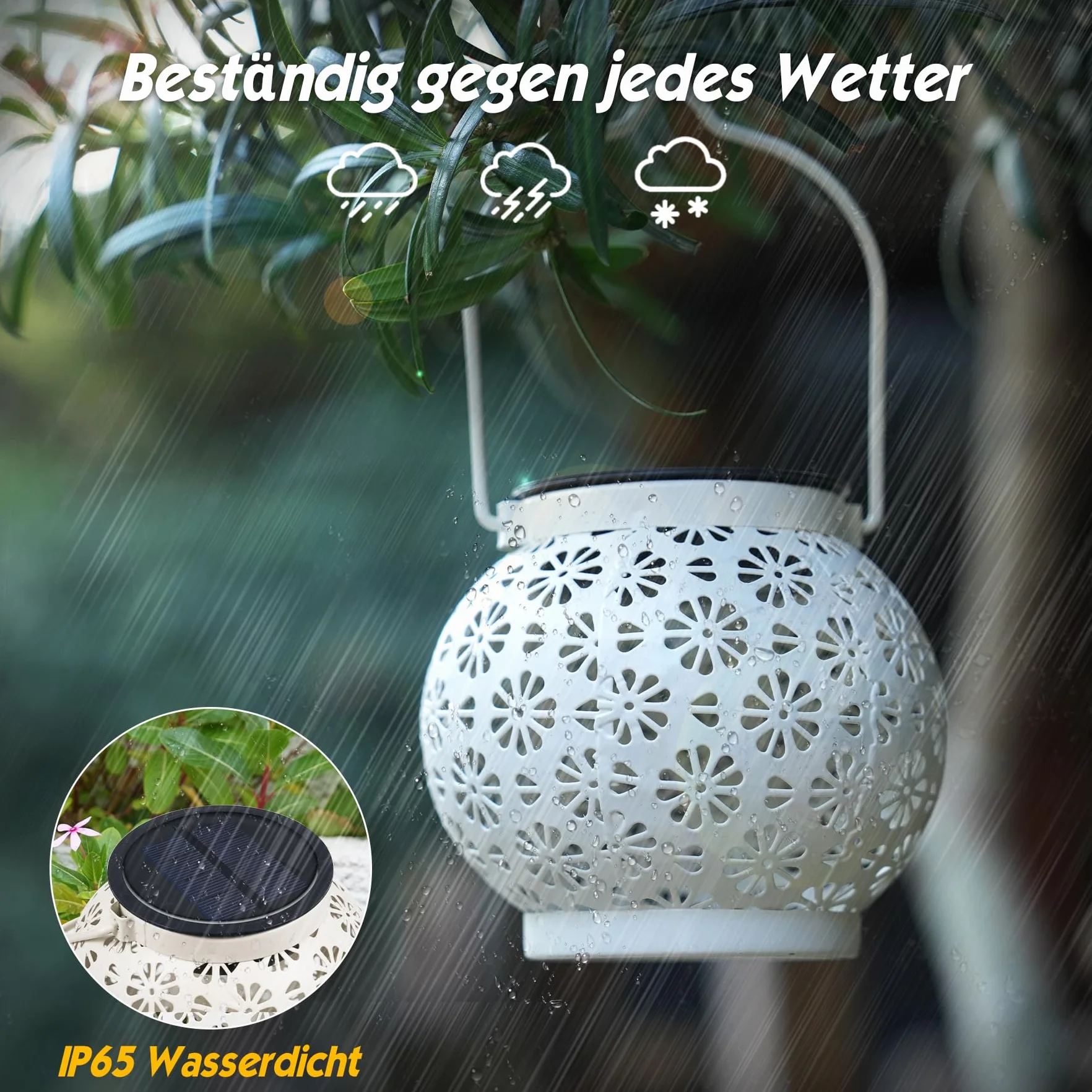JOYCREATOR Latarnie solarne, 2 sztuki, wodoszczelne metalowe diody LED IP65, żywotność 10 h, do zawieszenia na zewnątrz, dekoracji ogrodu, werandy, stołu, balkonu, tarasu