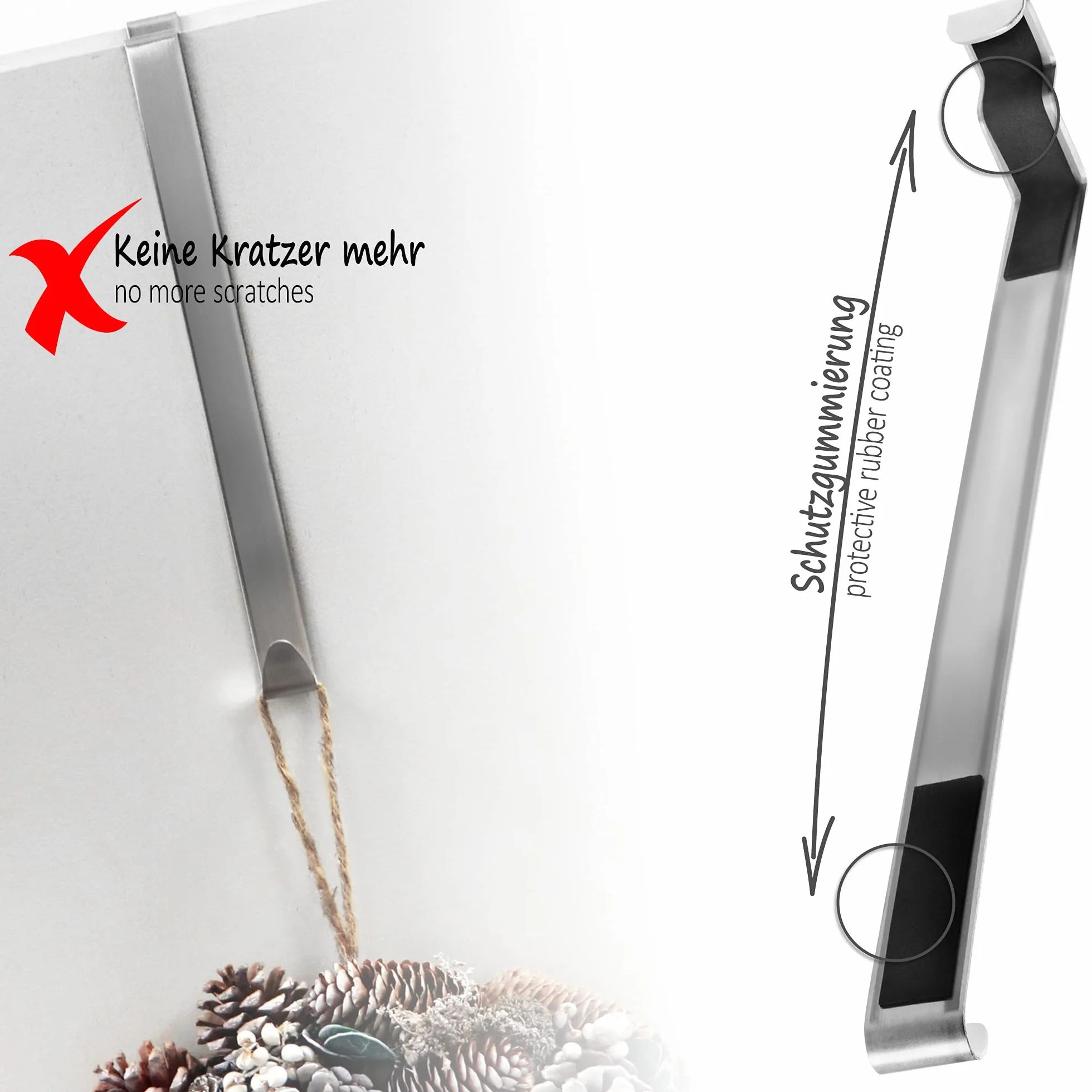 COM-FOUR® 4x Haczyki na Drzwi ze Stali Nierdzewnej - 27 cm do Wienców i Dekoracji - Wieszaki na Drzwi i Ubrania do Wewnątrz