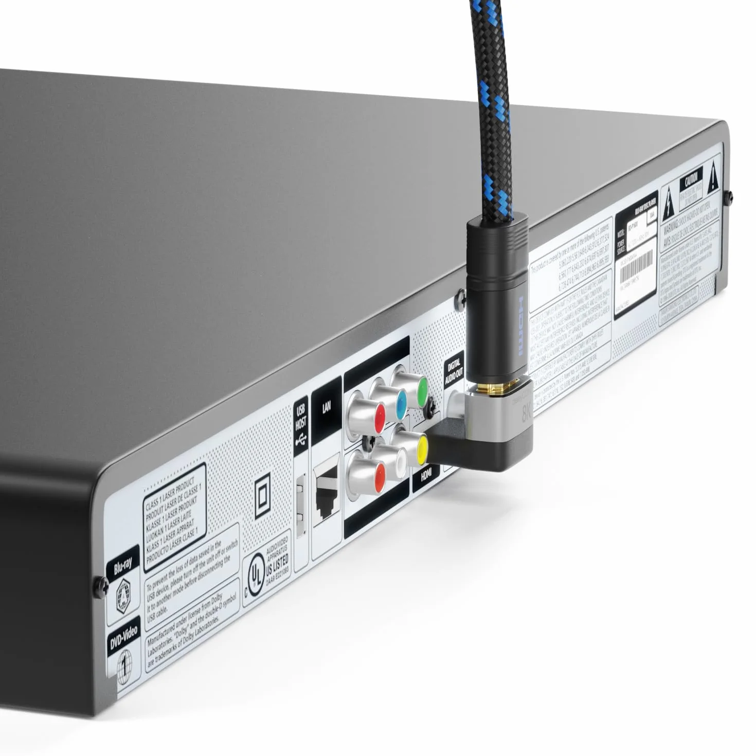 deleyCON Złącze Adaptera HDMI kąt 90° 8K@60Hz / 4K@120Hz UHD 7680x4320 Aluminium HDMI 2.1 ARC HDR10+ Dolby Vision VRR ALLM 48 Gb/s 90° pod Kątem Szary Czarny